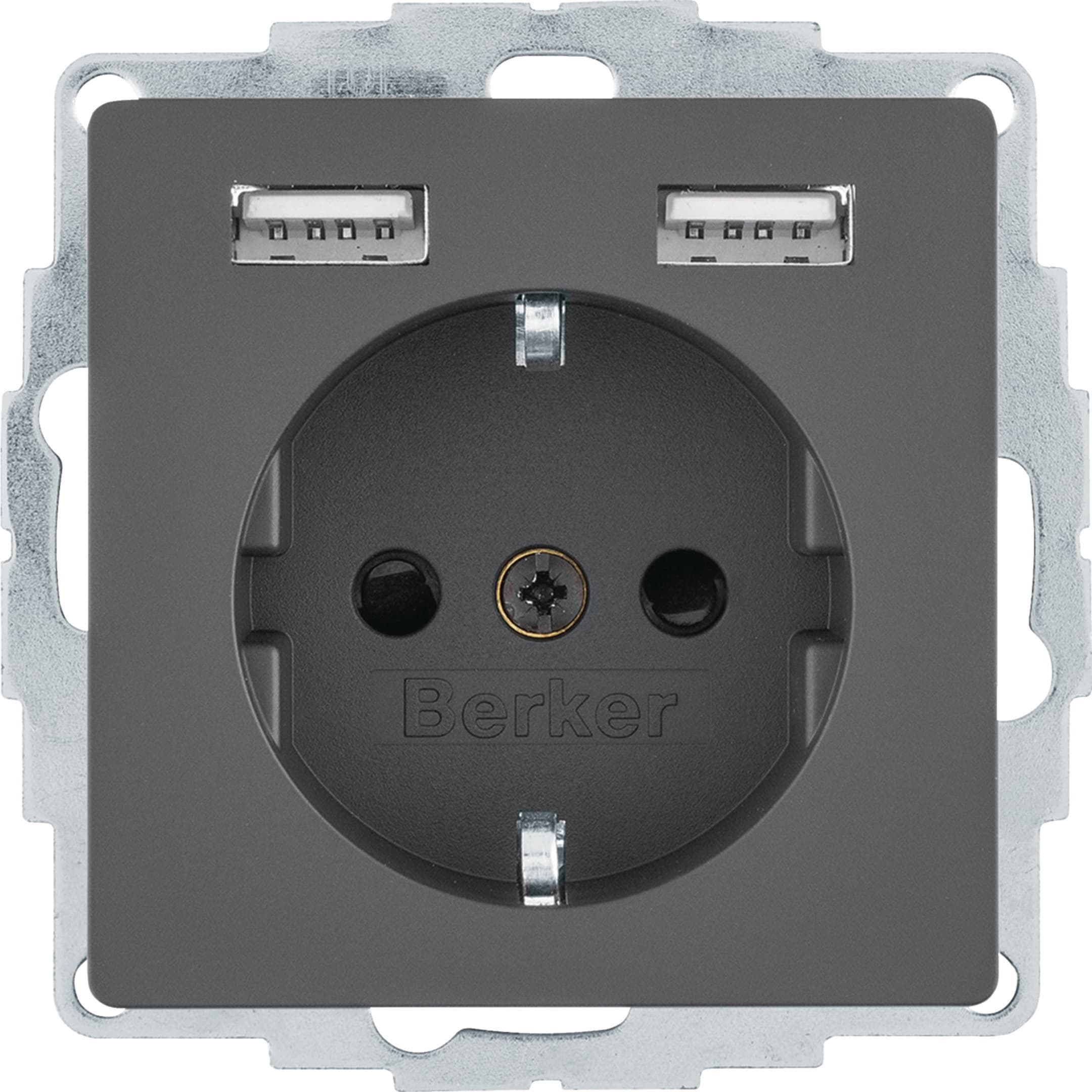 HAGER BOCCHIOTTI - Presa SCHUKO/USB, Q.x antracite velluto