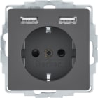 HAGER BOCCHIOTTI - Presa SCHUKO/USB, Q.x antracite velluto
