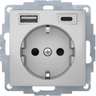 HAGER BOCCHIOTTI - Presa SCHUKO/USB A-C, S.1/B.x alu laccato opaco