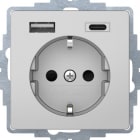 HAGER BOCCHIOTTI - Presa SCHUKO / USB A-C, Q.x alu laccato