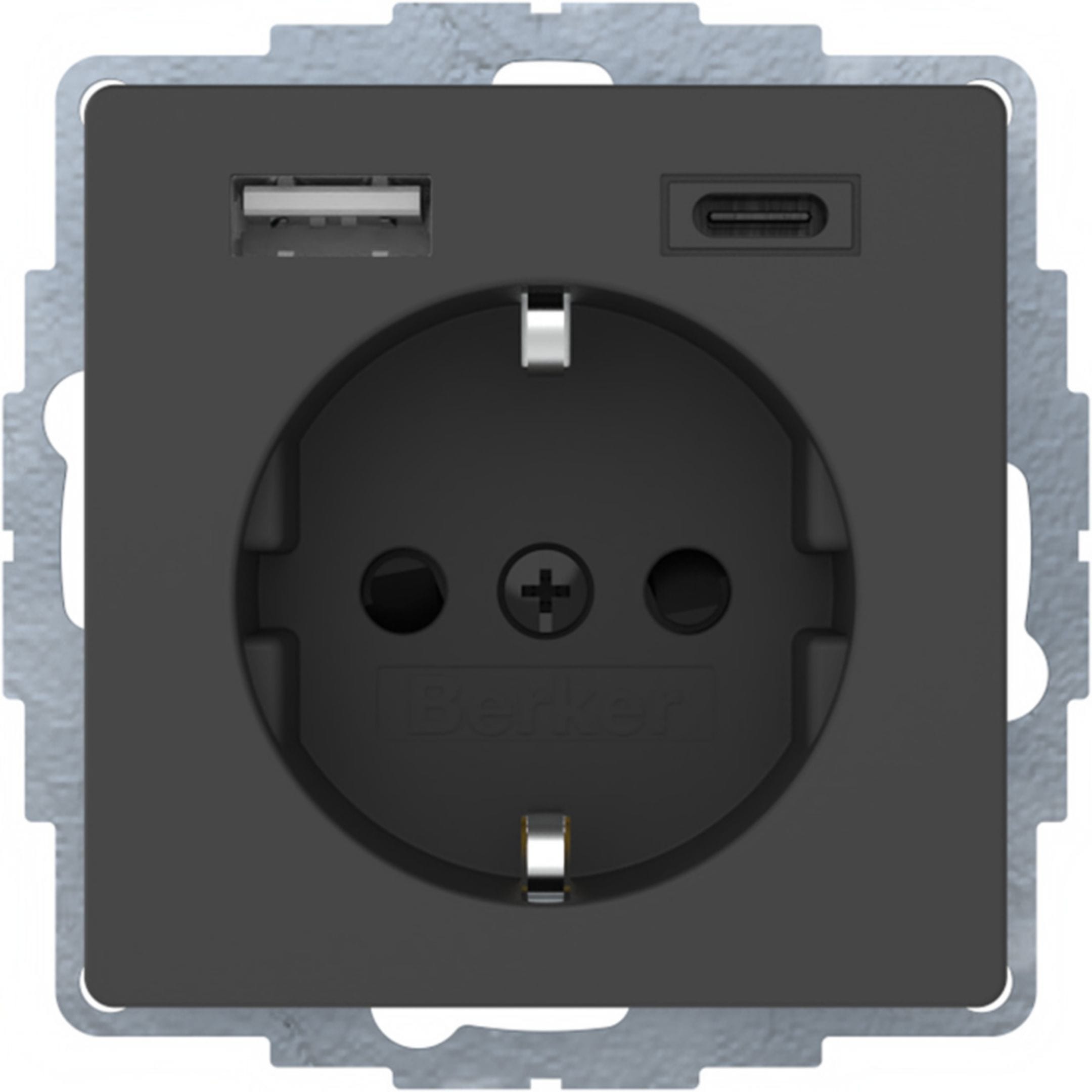 HAGER BOCCHIOTTI - Presa SCHUKO / USB A-C, Q.x laccato velluto antracite