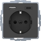 HAGER BOCCHIOTTI - Presa SCHUKO / USB A-C, Q.x laccato velluto antracite