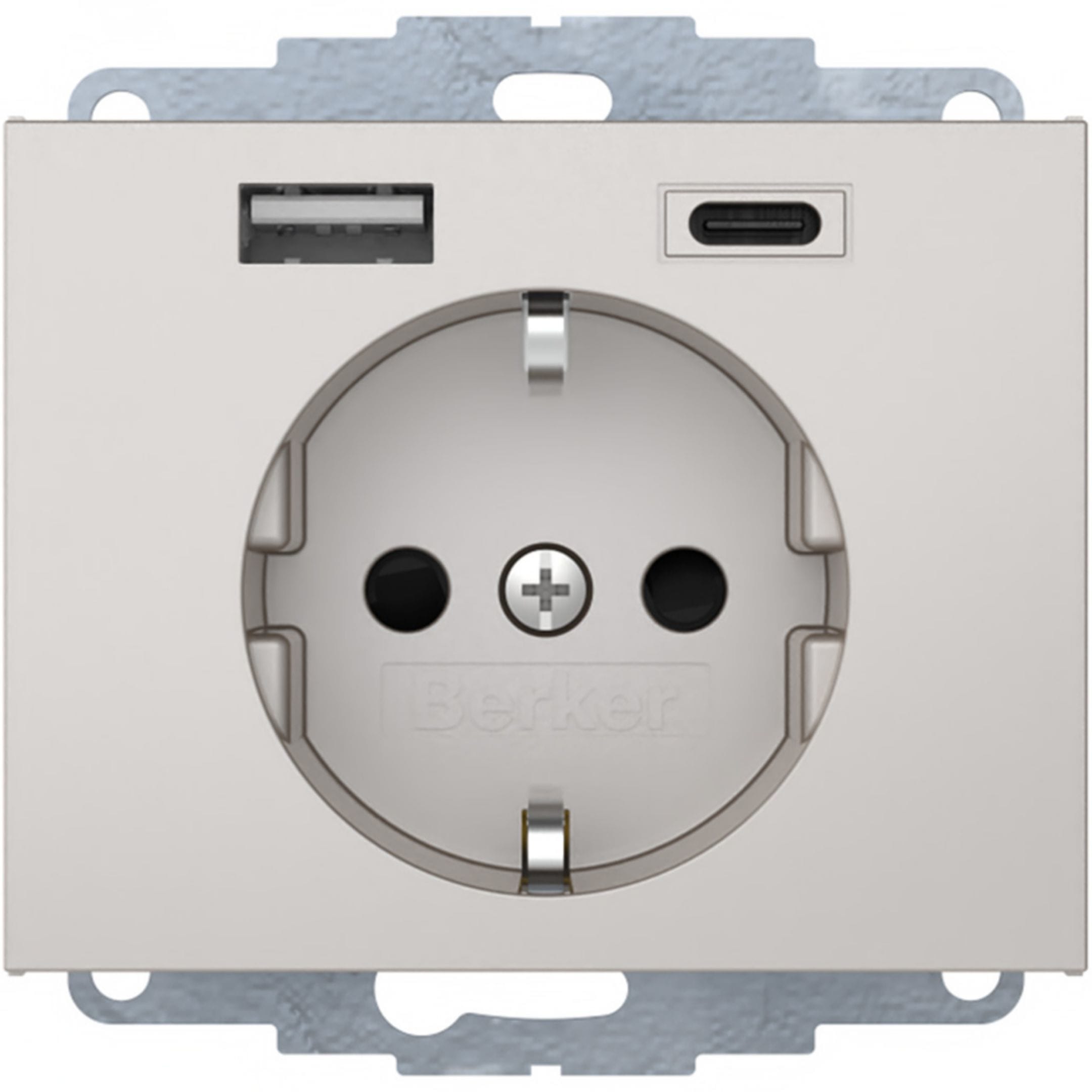 HAGER BOCCHIOTTI - Presa SCHUKO / USB A-C, K. x acciaio inox laccato opaco