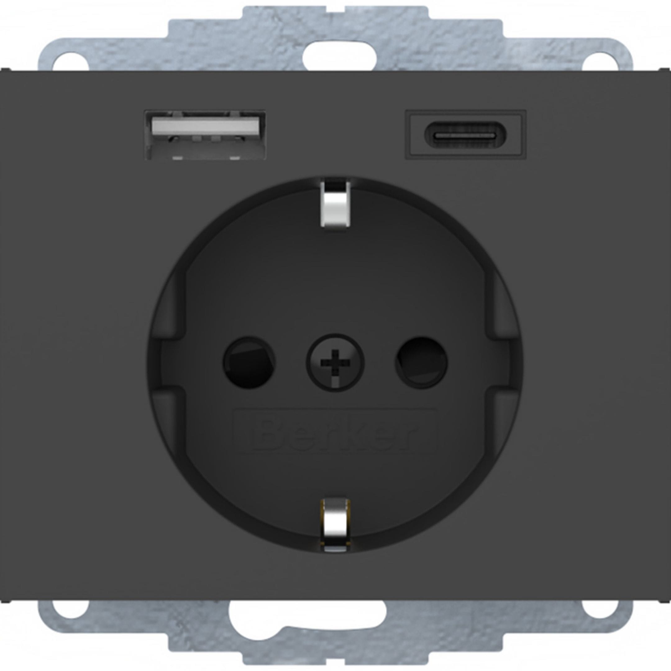HAGER BOCCHIOTTI - Presa SCHUKO / USB A-C, K. x antracite laccato opaco