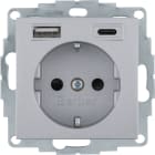 HAGER BOCCHIOTTI - PRESA SCHUKO/USB AC 20W PD B.3 ALU LACC