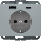 HAGER BOCCHIOTTI - PRESA SCHUKO/USB AC 20W PD K.X ALU LACC.