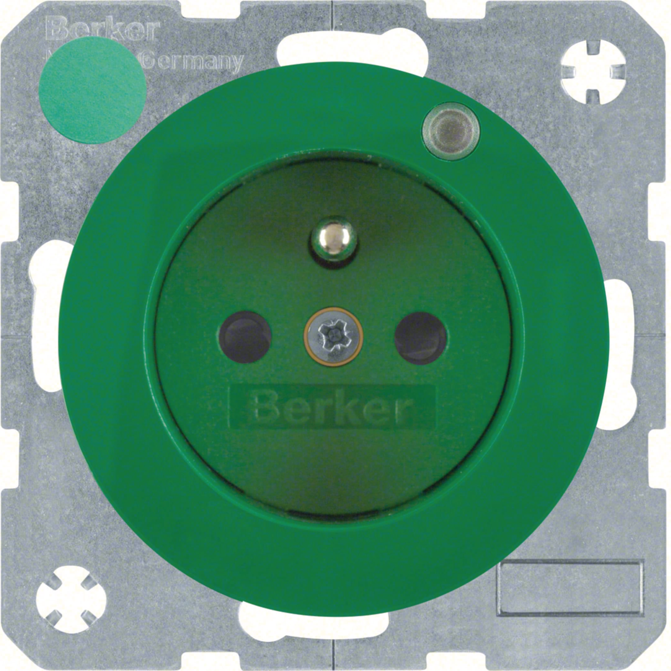 HAGER BOCCHIOTTI - Presa con spinotto messa a terra e LED di controllo Berker R.1/R.3 verde lucido