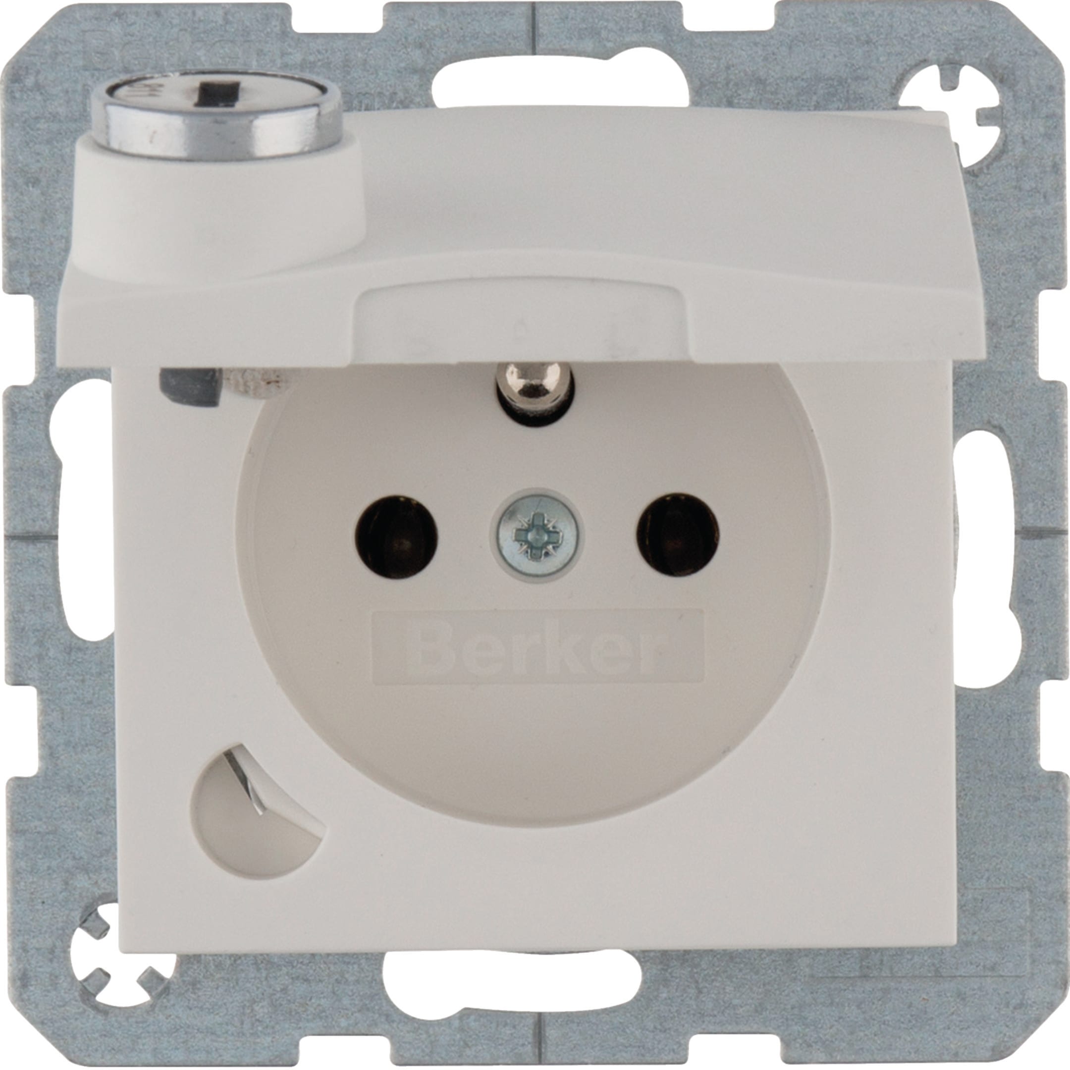 HAGER BOCCHIOTTI - Presa con spinotto x terra + coperch + serr. a chiavi opp. S1/B3/B7 bia pol. op.