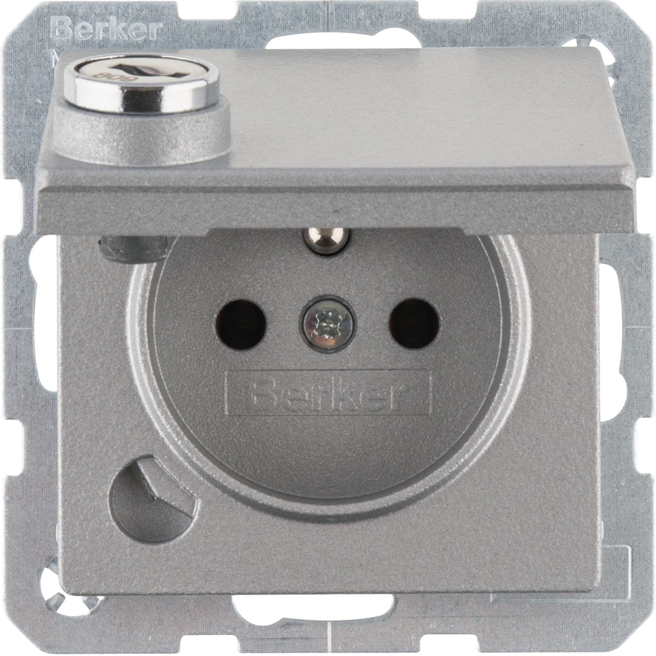 HAGER BOCCHIOTTI - Presa con spinotto di terra e coperchio con chiave opposte Q.1/Q.3 allum. vellut