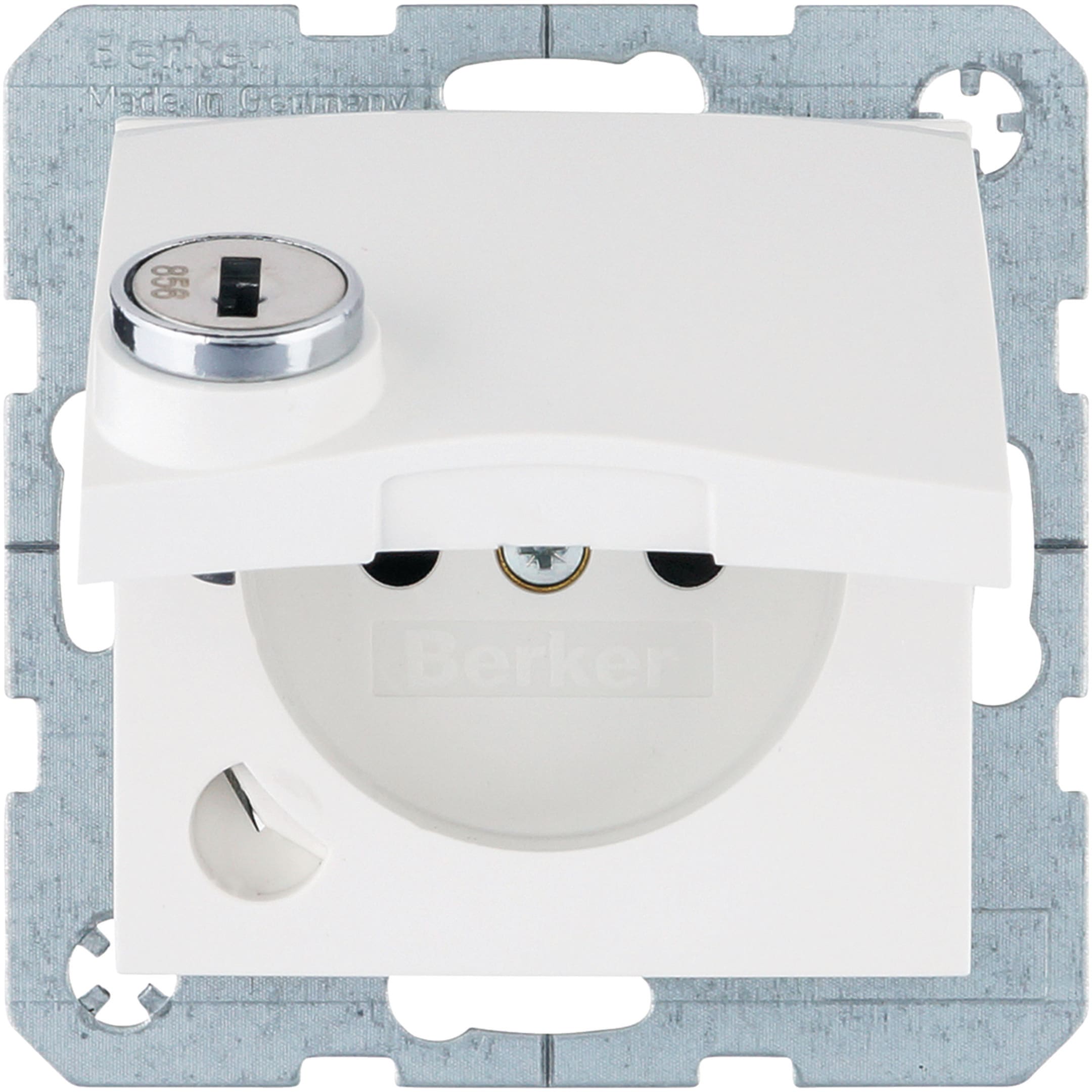 HAGER BOCCHIOTTI - Presa con spinotto terra e coperchio con chiave S.1/B.3/B.7 bianco pol. luc.