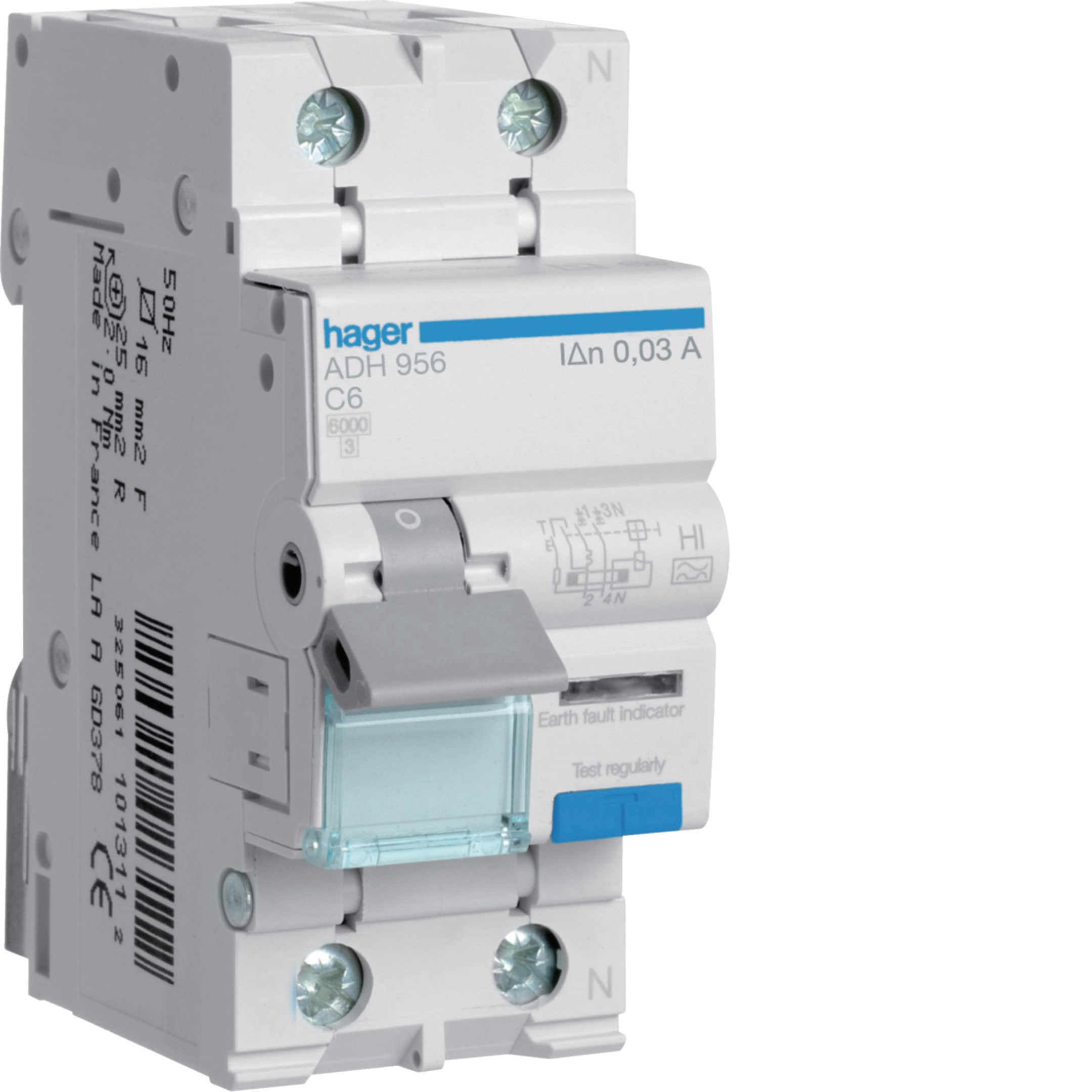HAGER BOCCHIOTTI - Interruttore magnetotermico differenziale 6000A 1P+N curva C 6A A-HI 30mA 2M