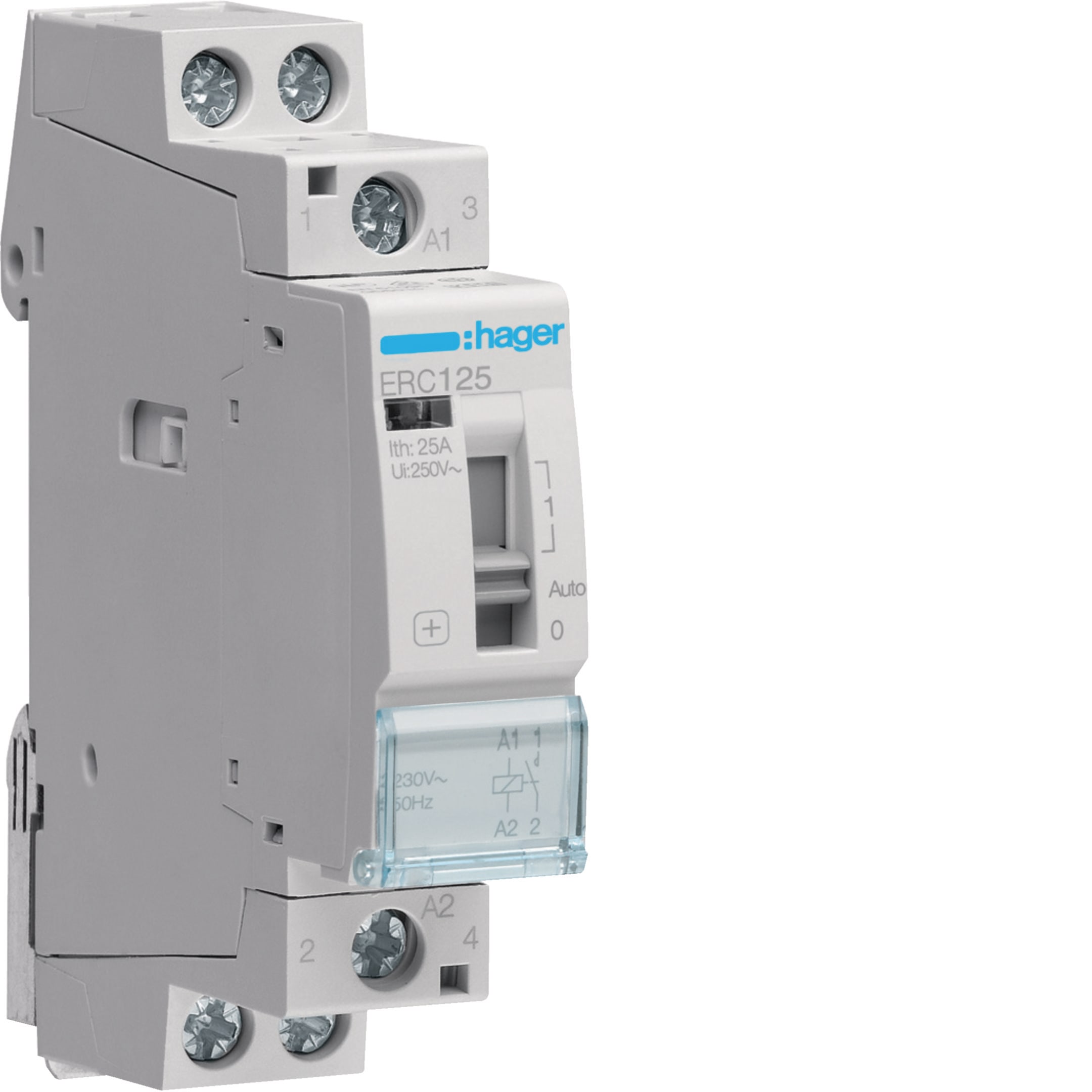 HAGER BOCCHIOTTI - Contattore a comando manuale 25 A 230 V AC 1 NA 1 modulo DIN