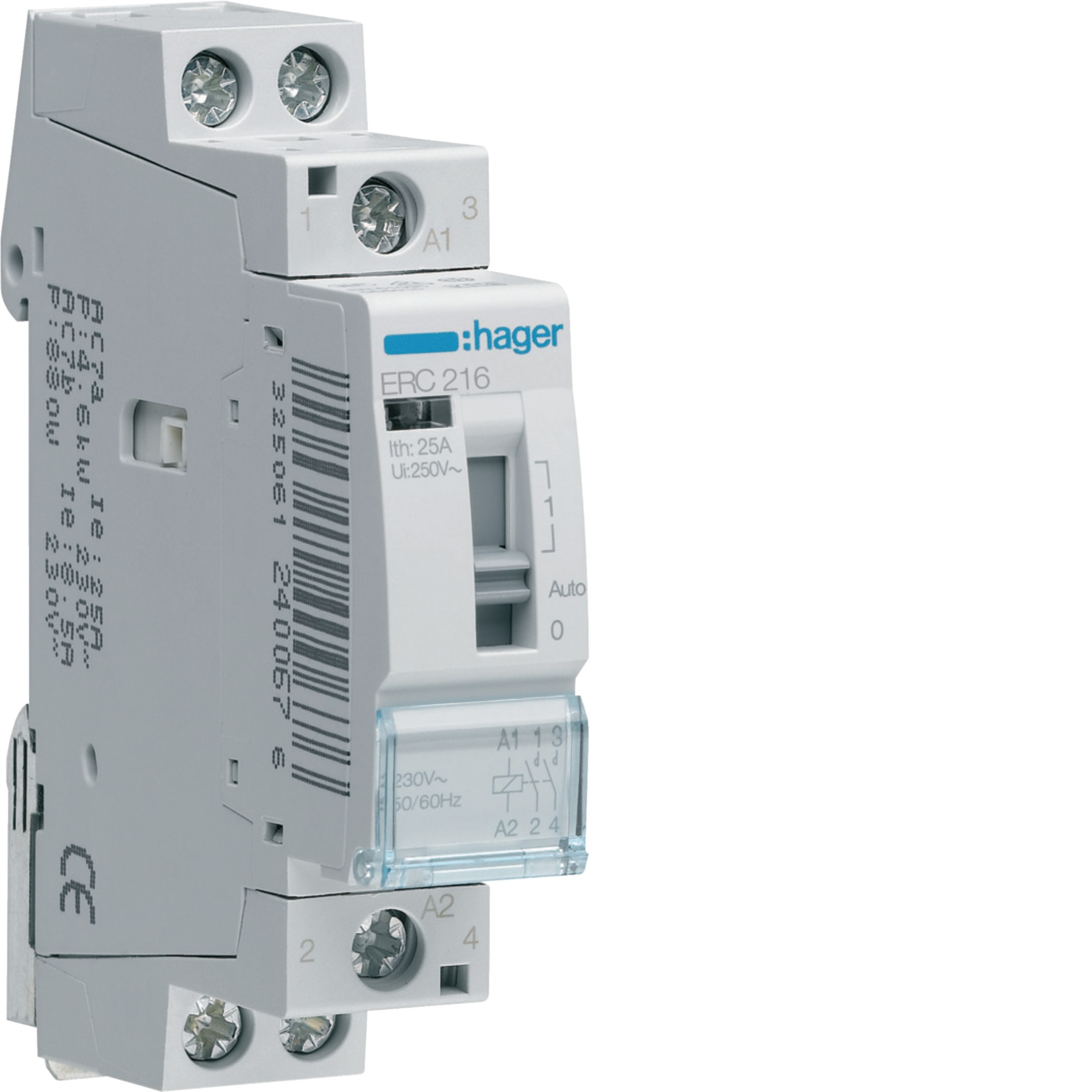 HAGER BOCCHIOTTI - Relè a comando manuale eco 2 NA 230 V AC 16 A 1 modulo DIN