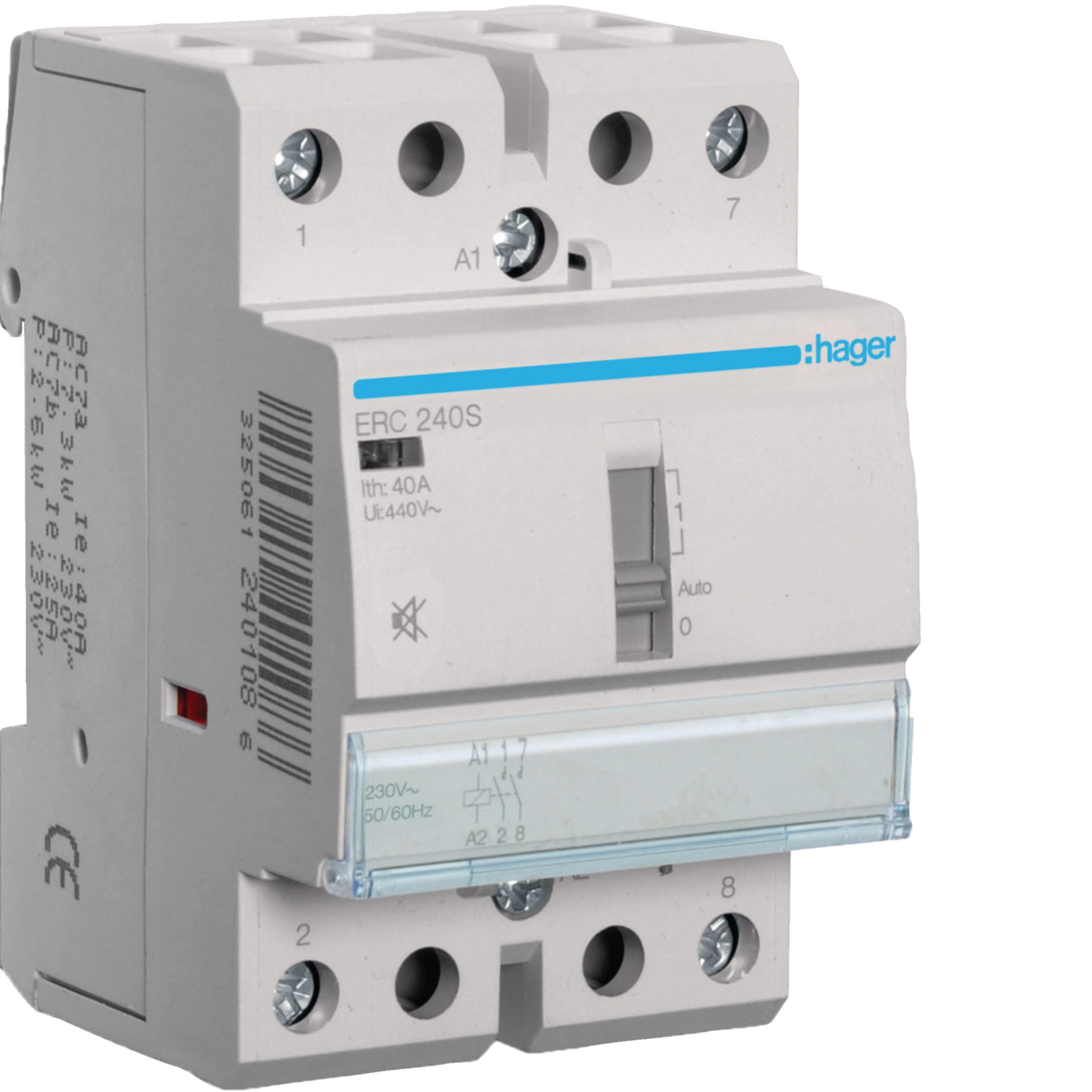 HAGER BOCCHIOTTI - Contattore comando manuale silenzioso 2 NA 230 V AC 40 A 3 moduli DIN