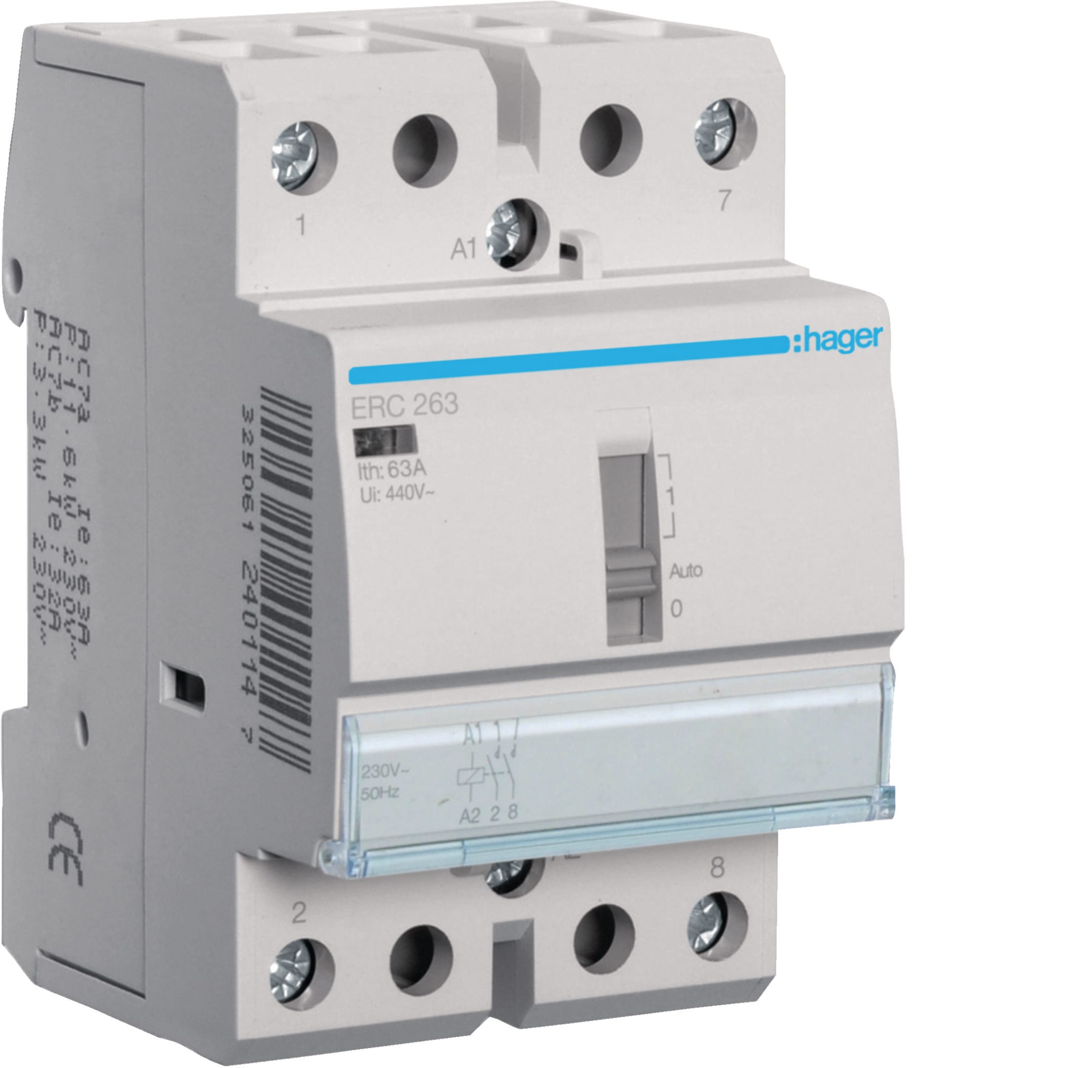 HAGER BOCCHIOTTI - Relè di comando 63 A 230 V AC 2 NA 3 moduli DIN