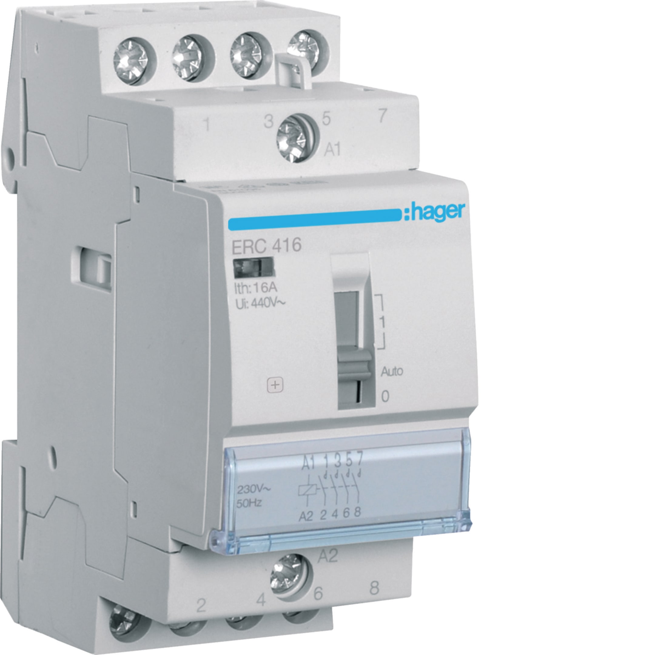 HAGER BOCCHIOTTI - Contattore comando manuale eco 4 NA 230 V AC 16 A 2 moduli DIN