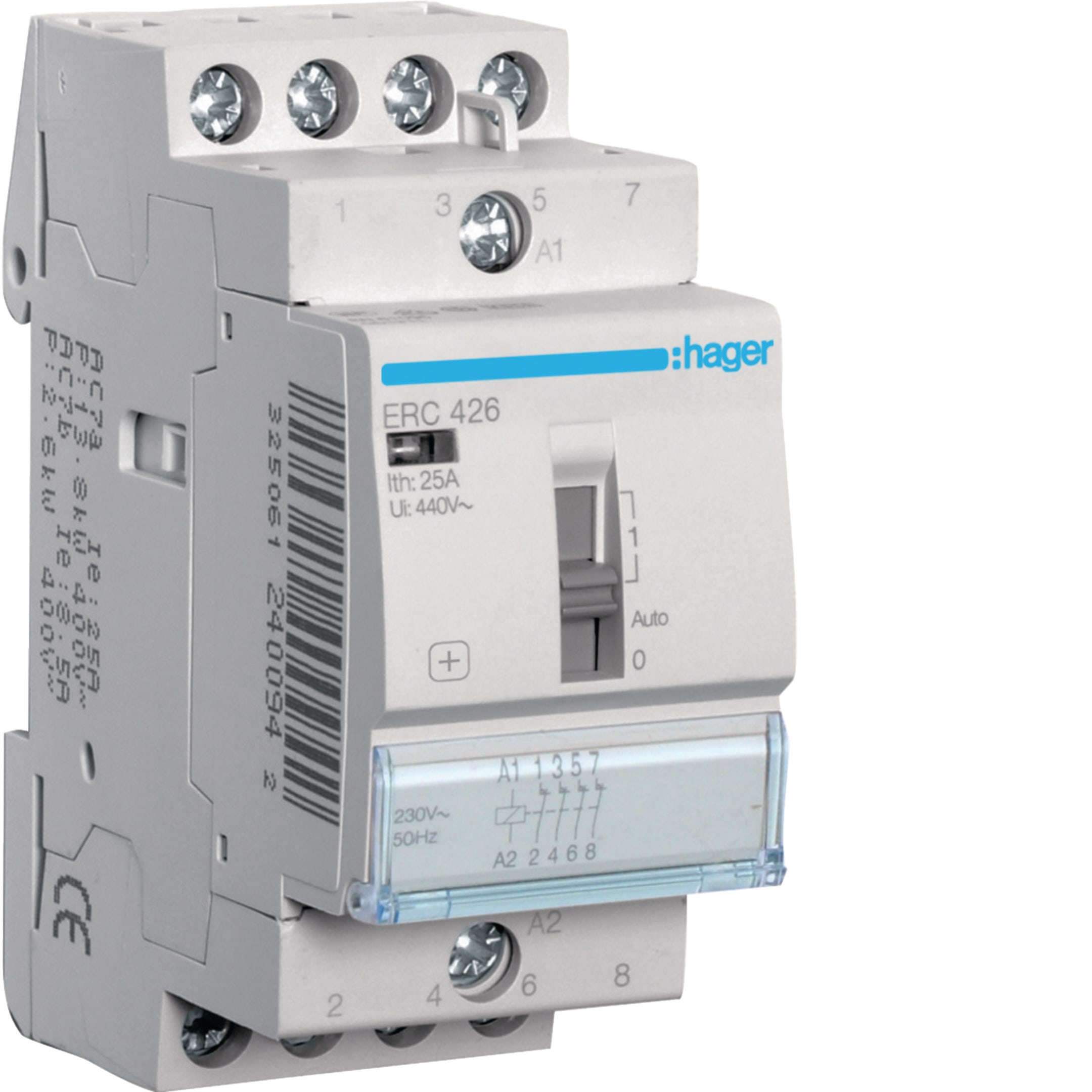 HAGER BOCCHIOTTI - Contattore a comando manuale 25 A 230 V AC 4 NC 2 moduli DIN