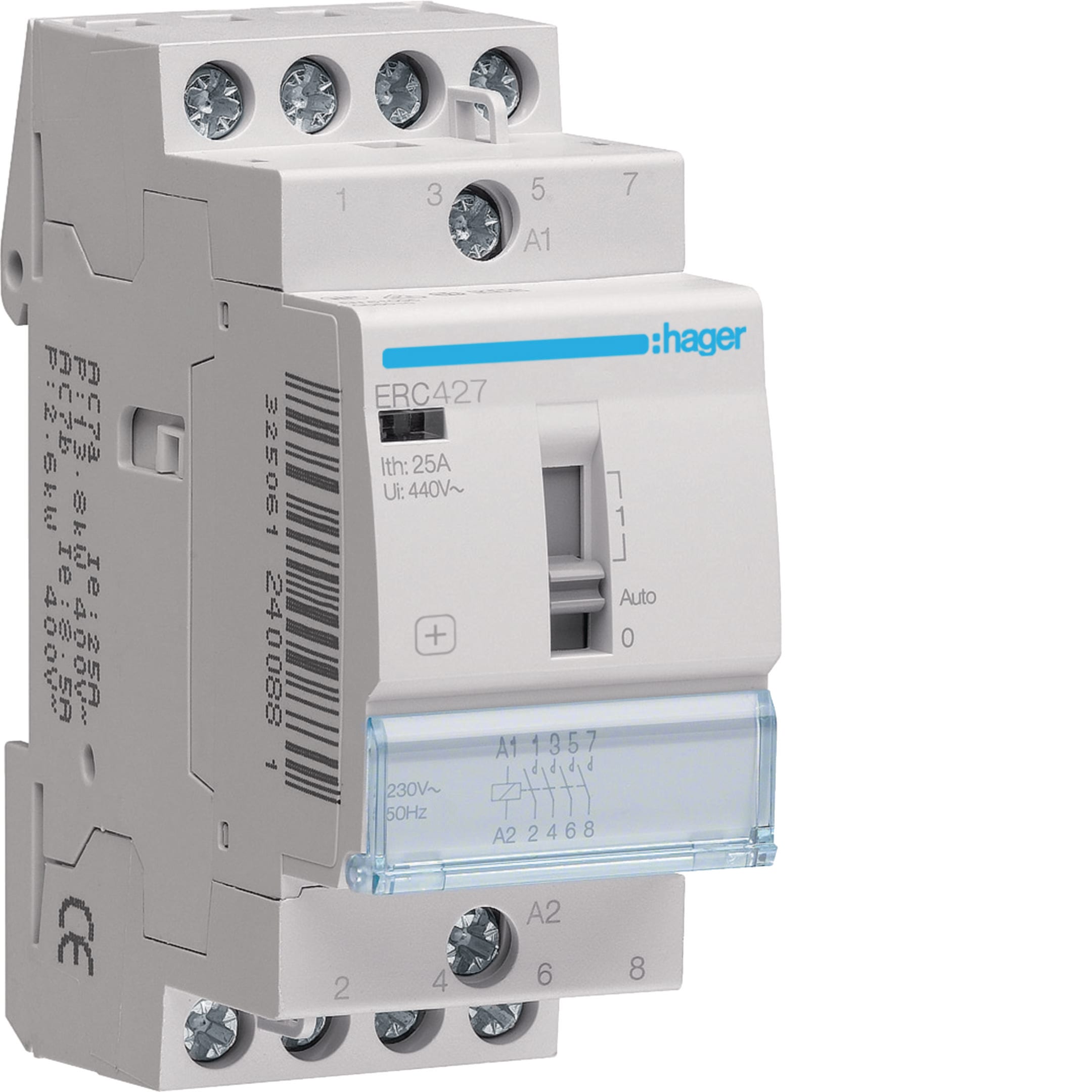 HAGER BOCCHIOTTI - Contattore a comando manuale 25 A 230 V AC 2 NA + 2 NC 2 moduli DIN