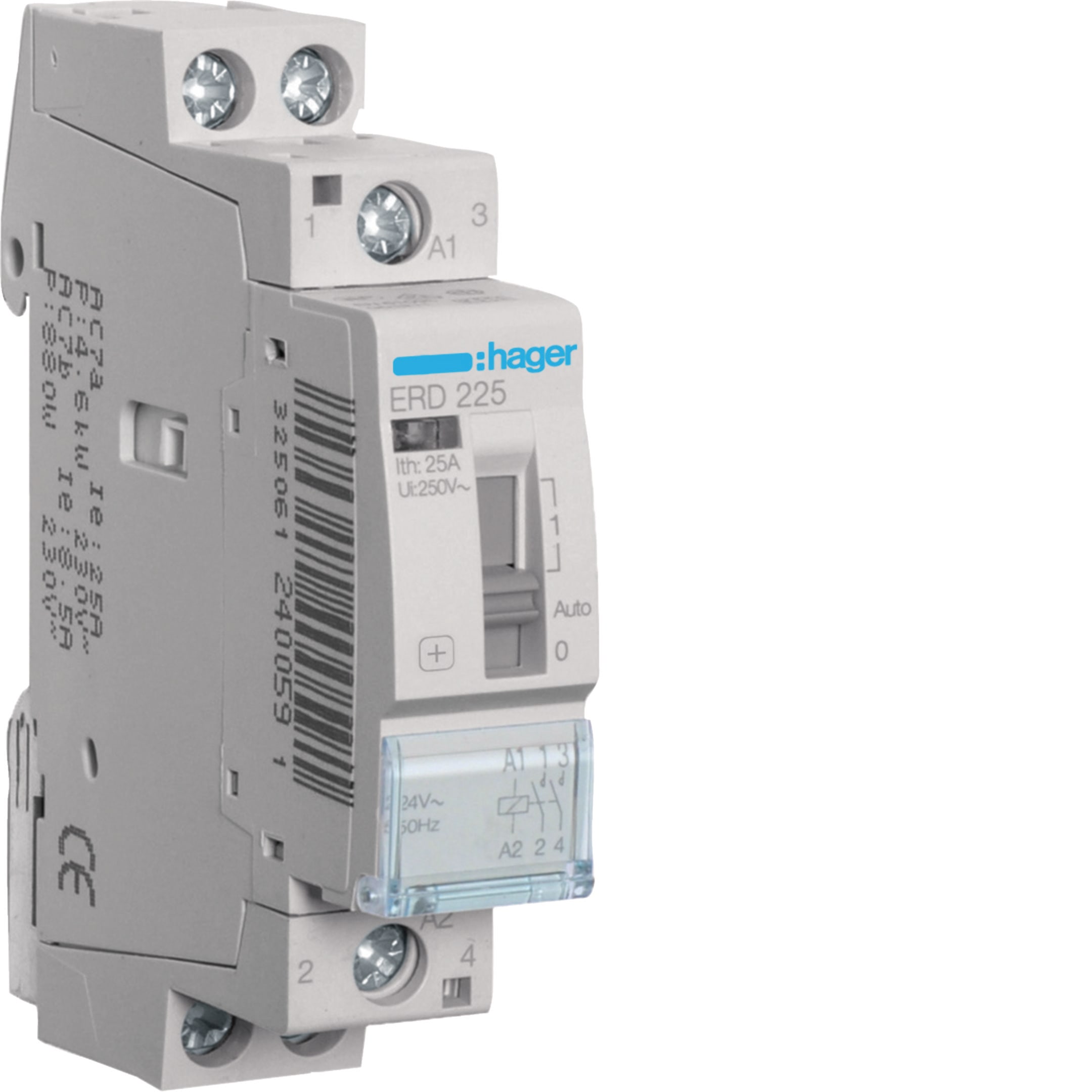 HAGER BOCCHIOTTI - Contattore comando manuale eco 2 NA 24 V AC 25 A 1 modulo DIN