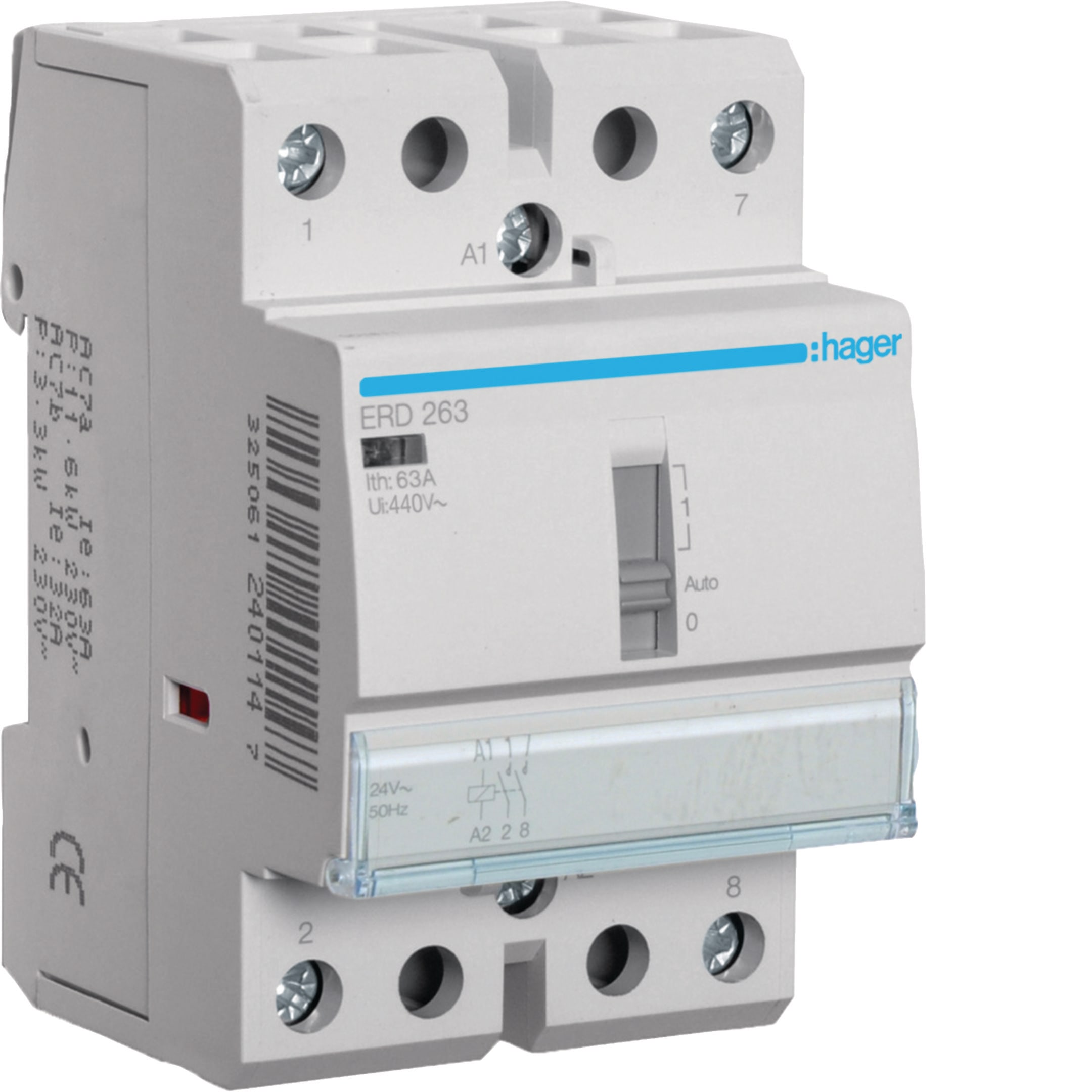 HAGER BOCCHIOTTI - Relè di comando 63 A 24 V AC 2 NA 3 moduli DIN