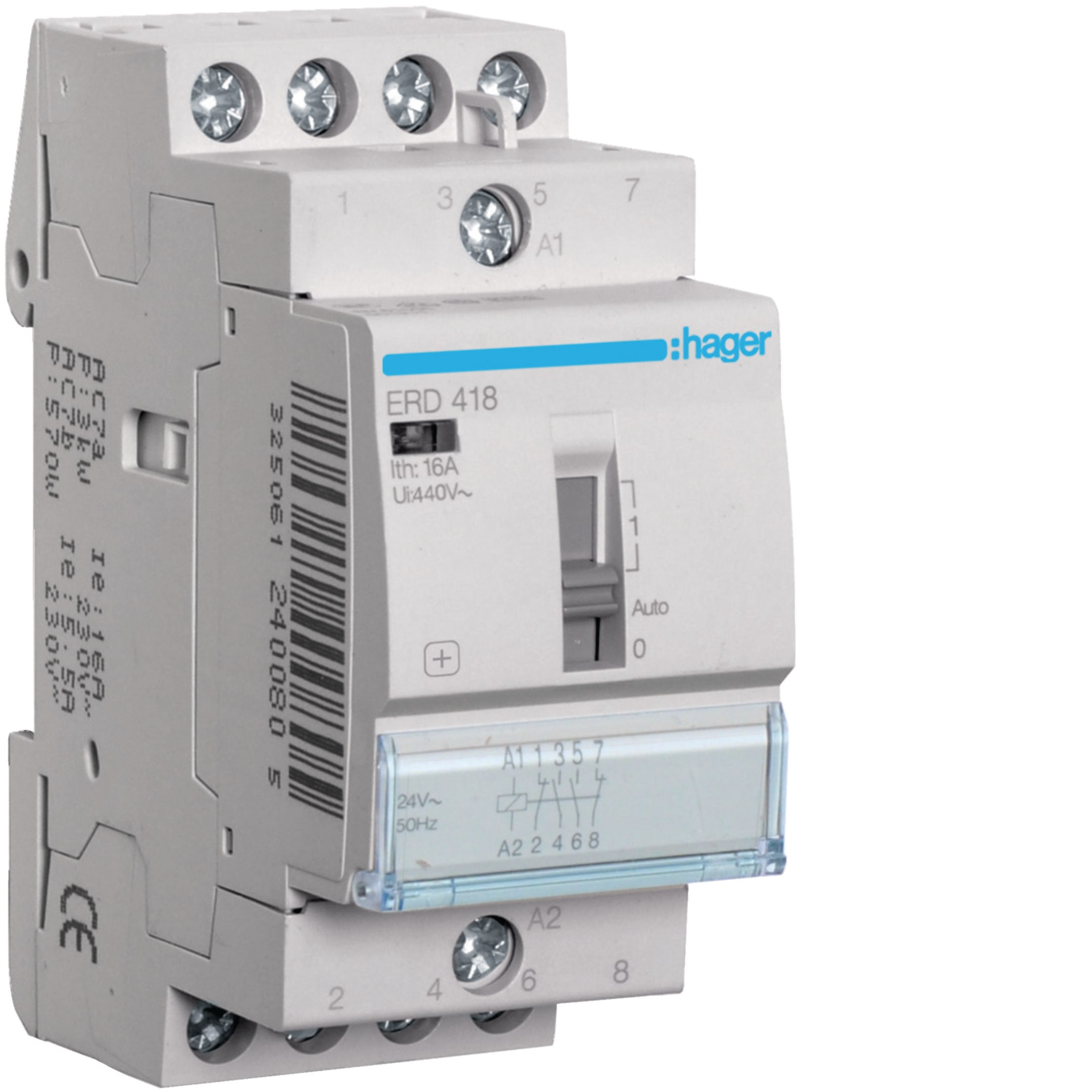 HAGER BOCCHIOTTI - Relè di comando 16 A 24 V AC 2 NA + 2 NC 2 moduli DIN