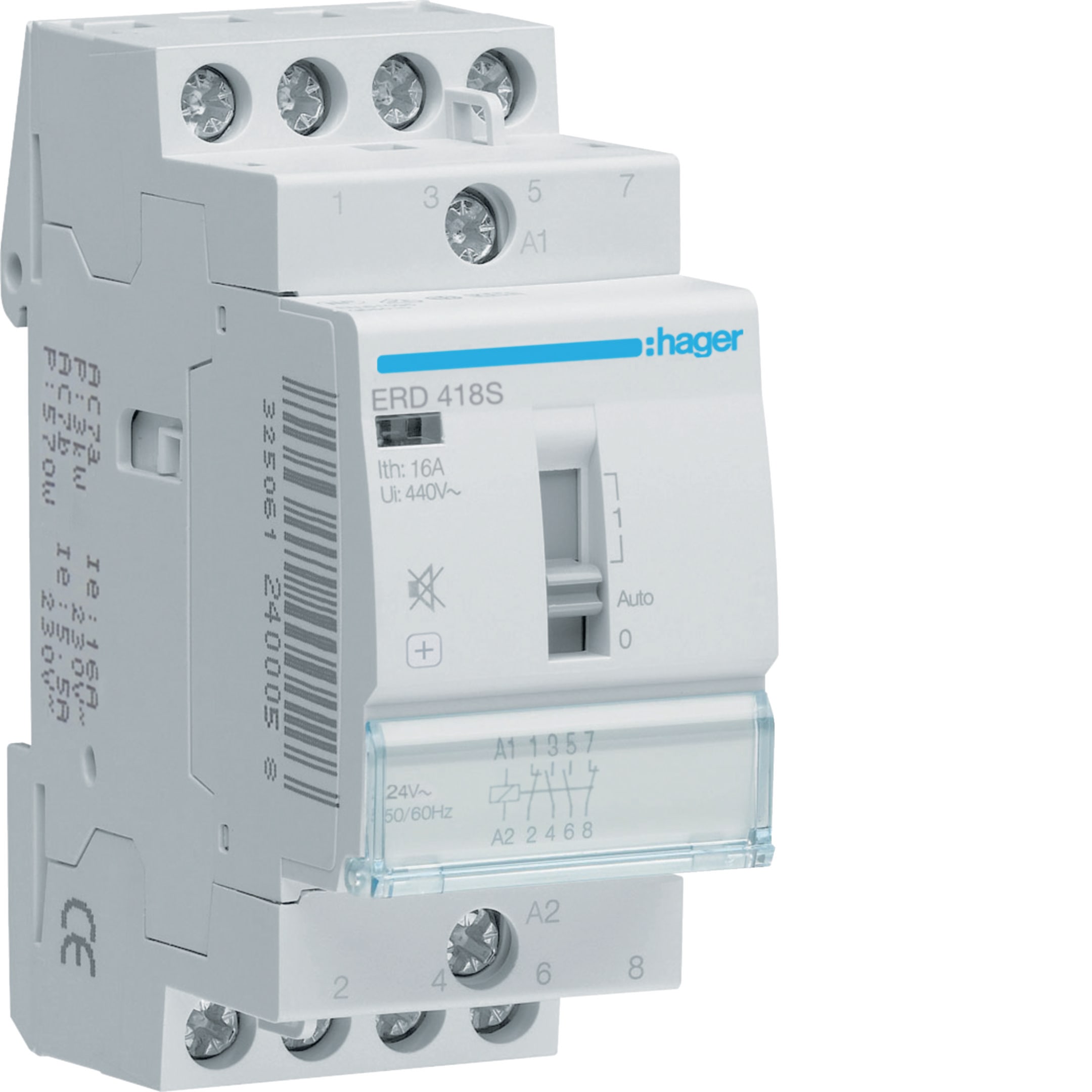 HAGER BOCCHIOTTI - Relè di comando silenzioso 16 A 24 VAC / VDC 2 NA + 2 NC 2 moduli DIN
