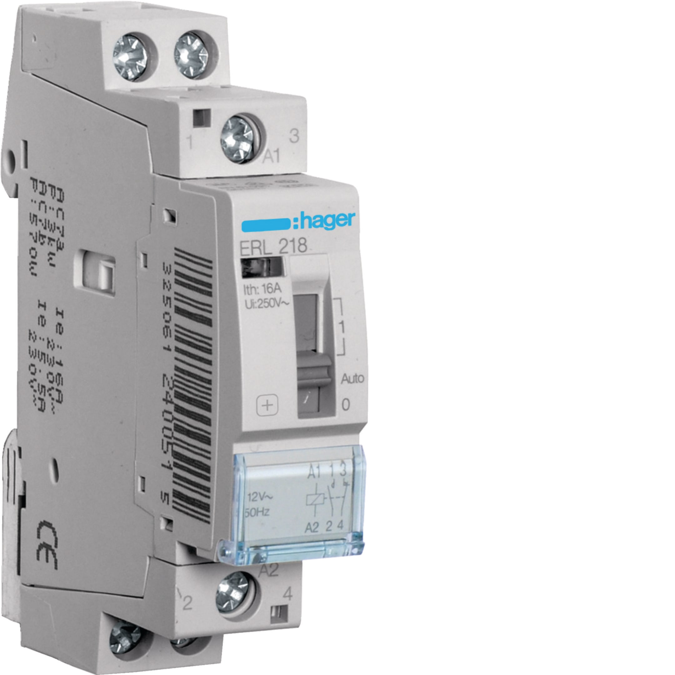 HAGER BOCCHIOTTI - Relè a comando manuale eco 1 NA + 1 NC 8 - 12 V AC 16 A 1 modulo DIN
