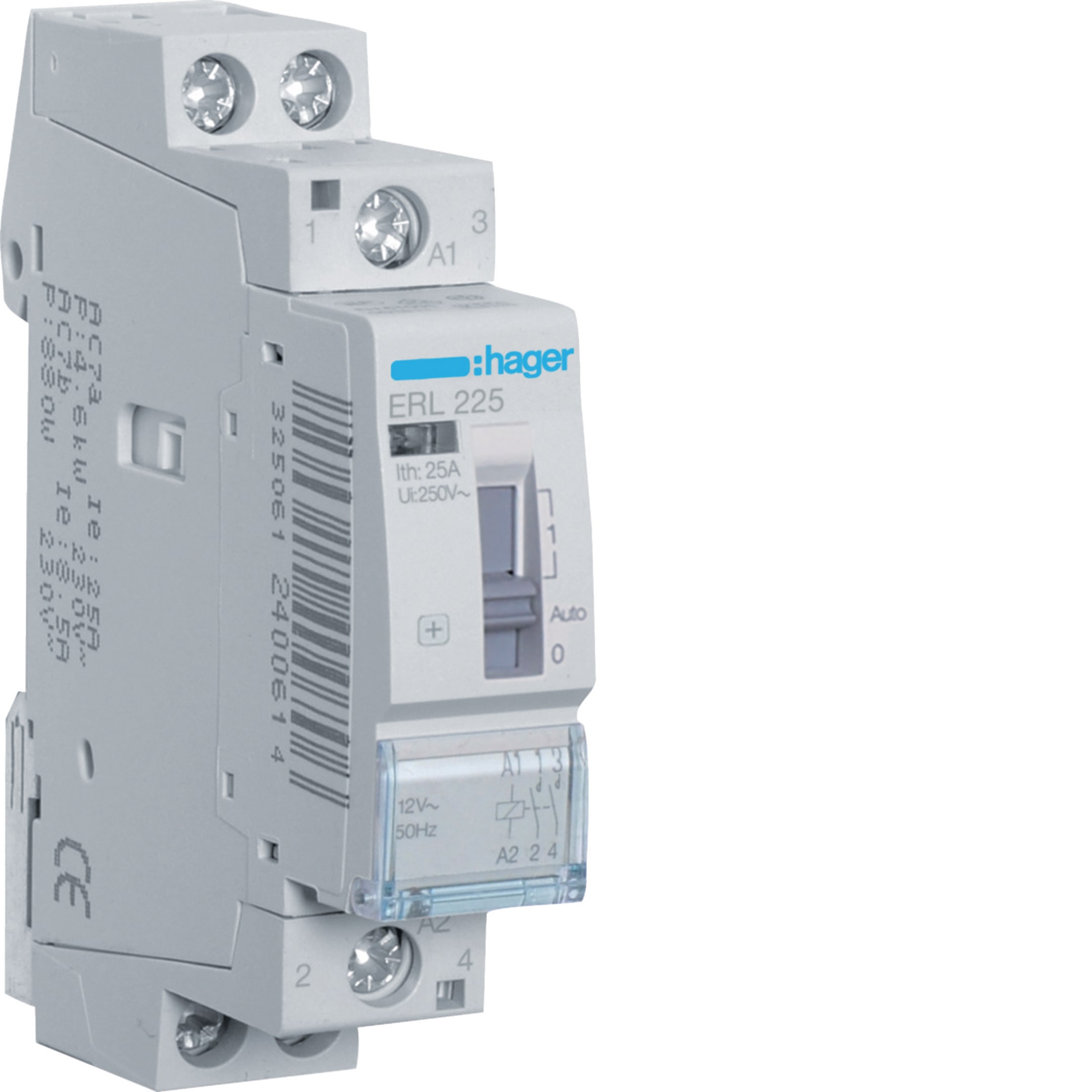 HAGER BOCCHIOTTI - Contattore a comando manuale 25 A 12 V AC 2 NA 1 modulo DIN