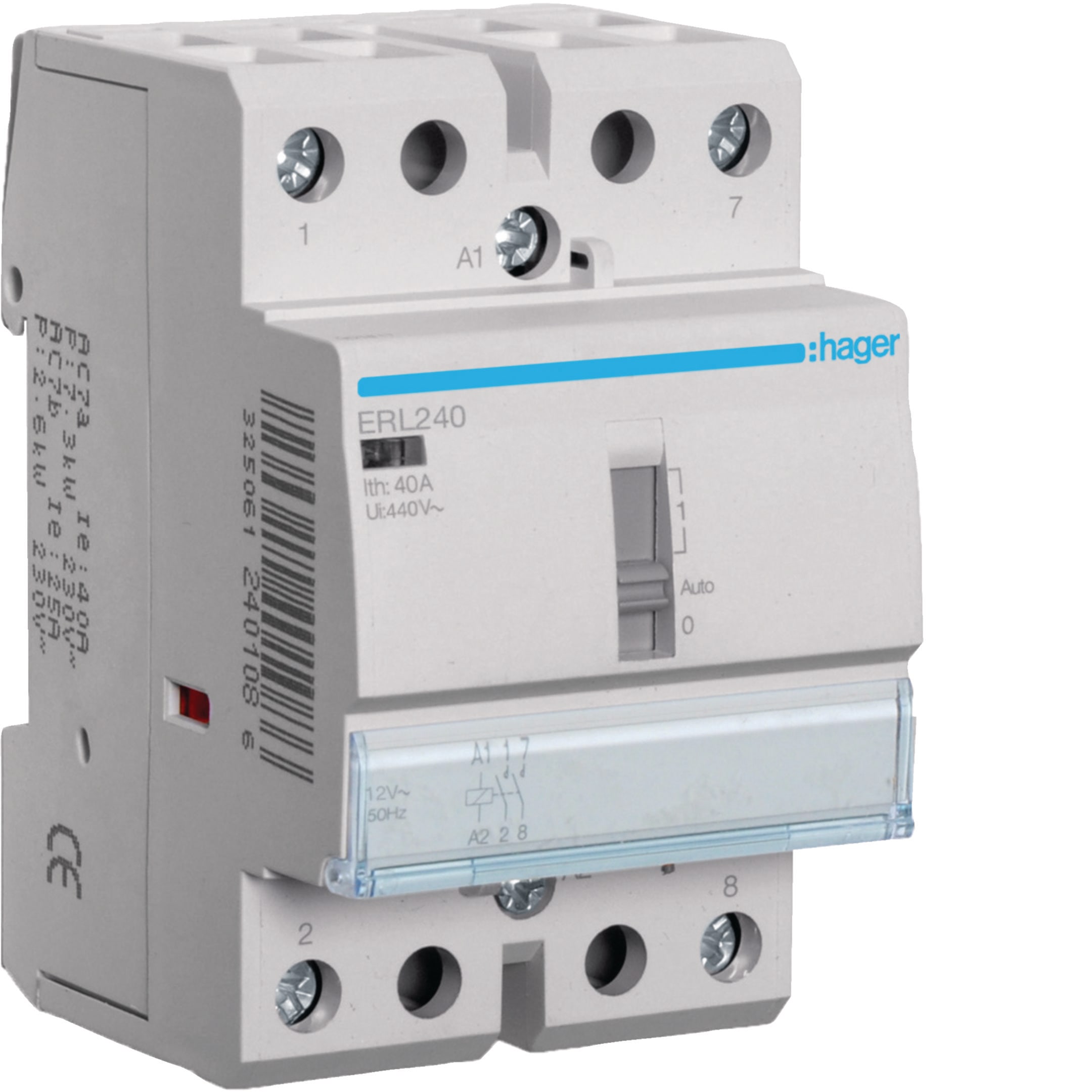 HAGER BOCCHIOTTI - Relè di comando 40 A 12 V AC 2 NA 3 moduli DIN