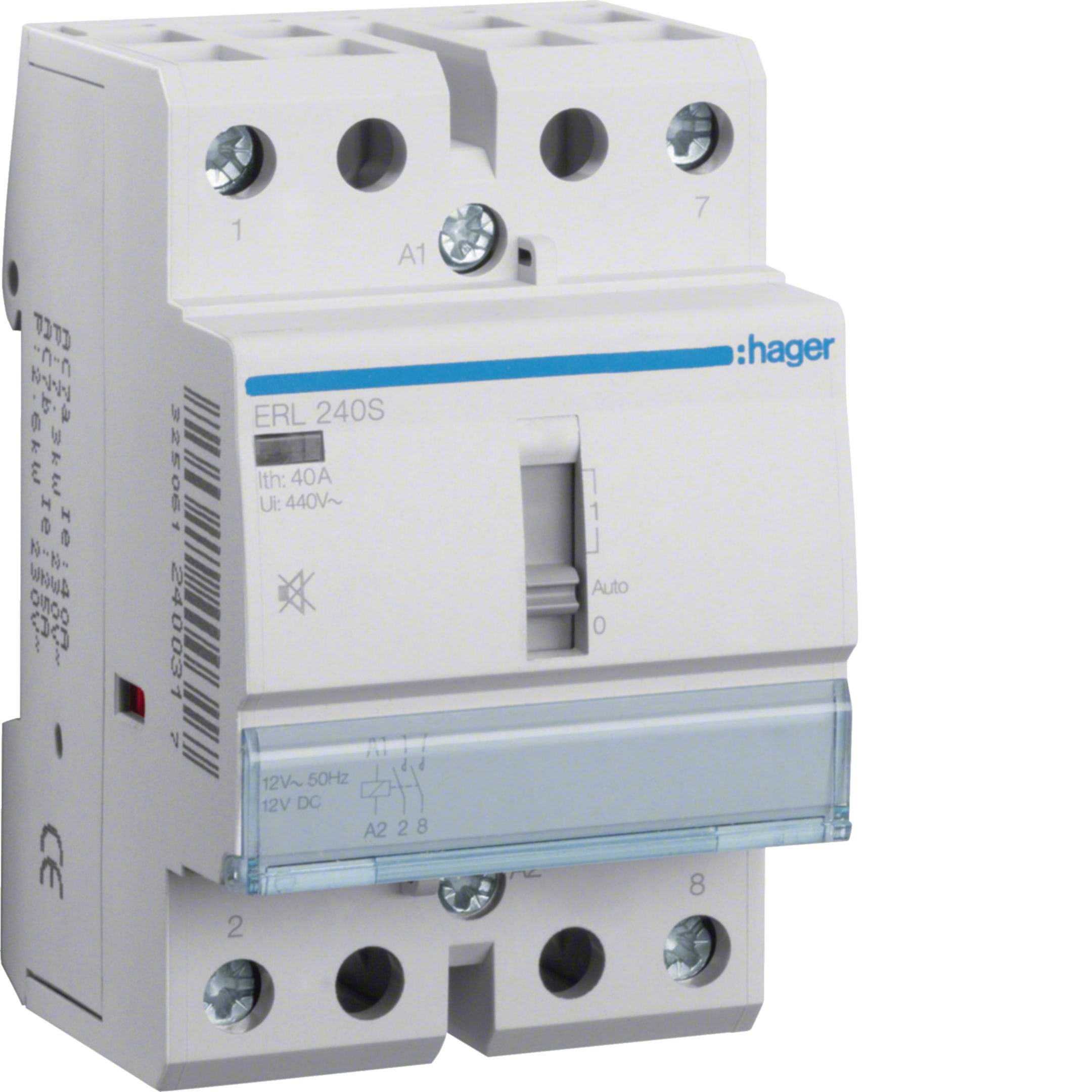 HAGER BOCCHIOTTI - Relè di comando silenzioso 40 A 12 VAC / VDC 2 NA 3 moduli DIN