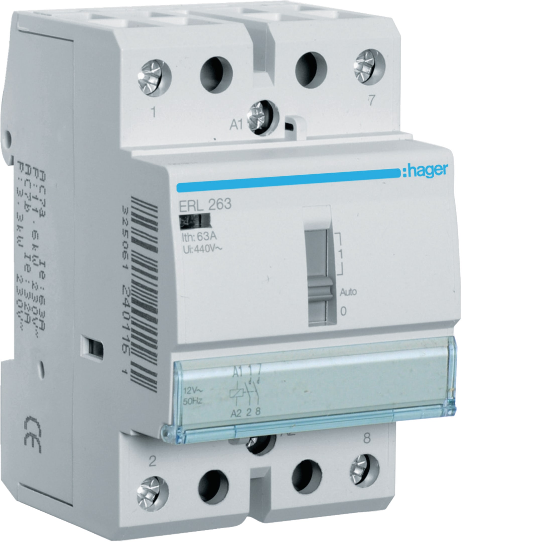 HAGER BOCCHIOTTI - Relè di comando 63 A 12 V AC 2 NA 3 moduli DIN
