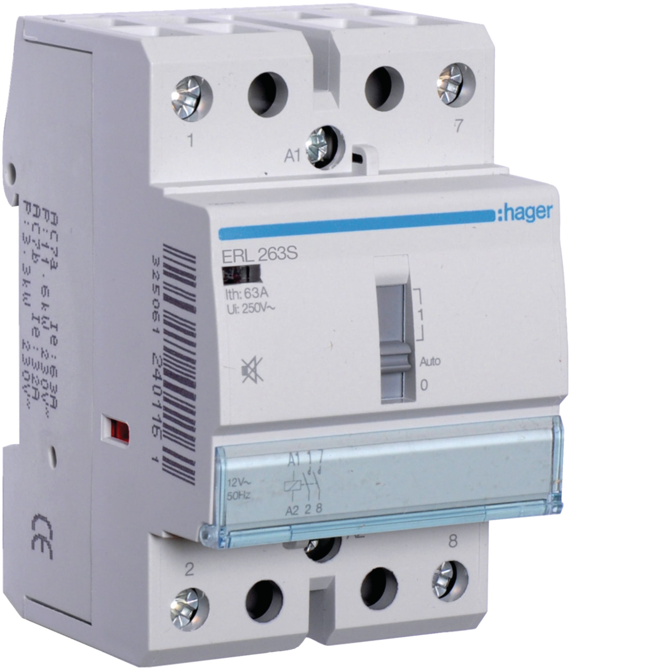 HAGER BOCCHIOTTI - Relè di comando silenzioso 63 A 12 VAC / VDC 2 NA 3 moduli DIN