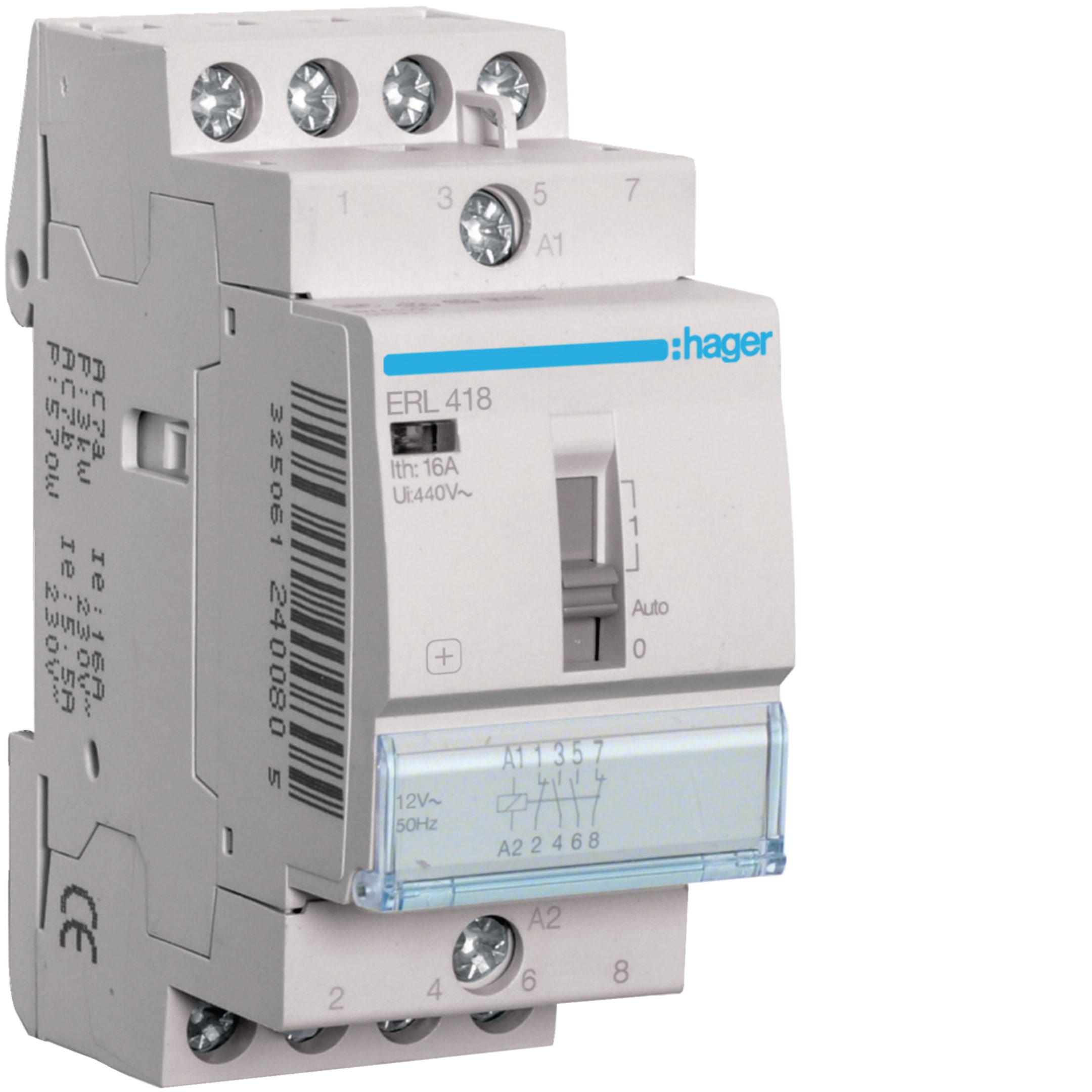 HAGER BOCCHIOTTI - Relè di comando 16 A  12 V AC 2 NA + 2 NC 2 moduli DIN