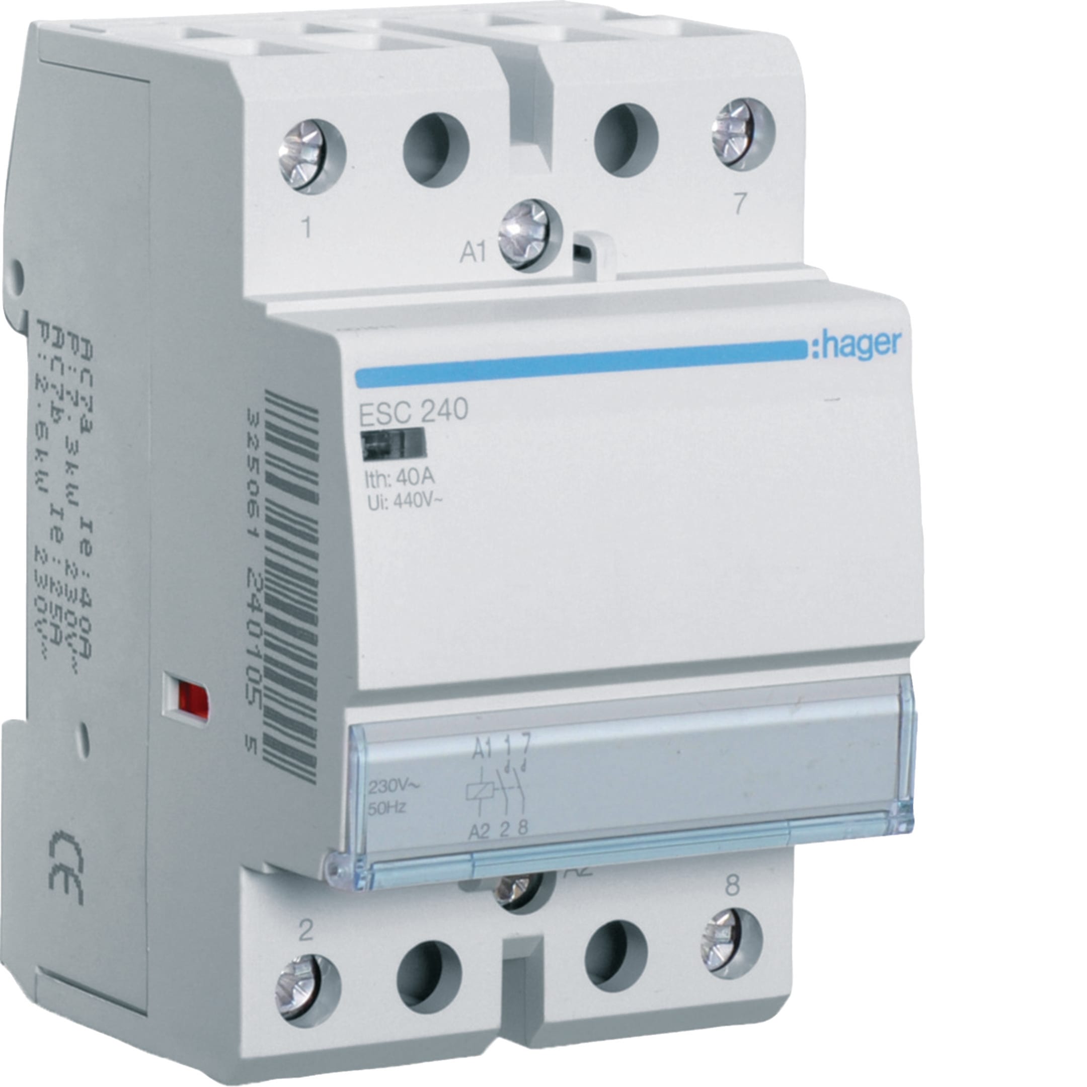 HAGER BOCCHIOTTI - Contattore standard 2 NA 230 V AC 40 A 3 moduli DIN
