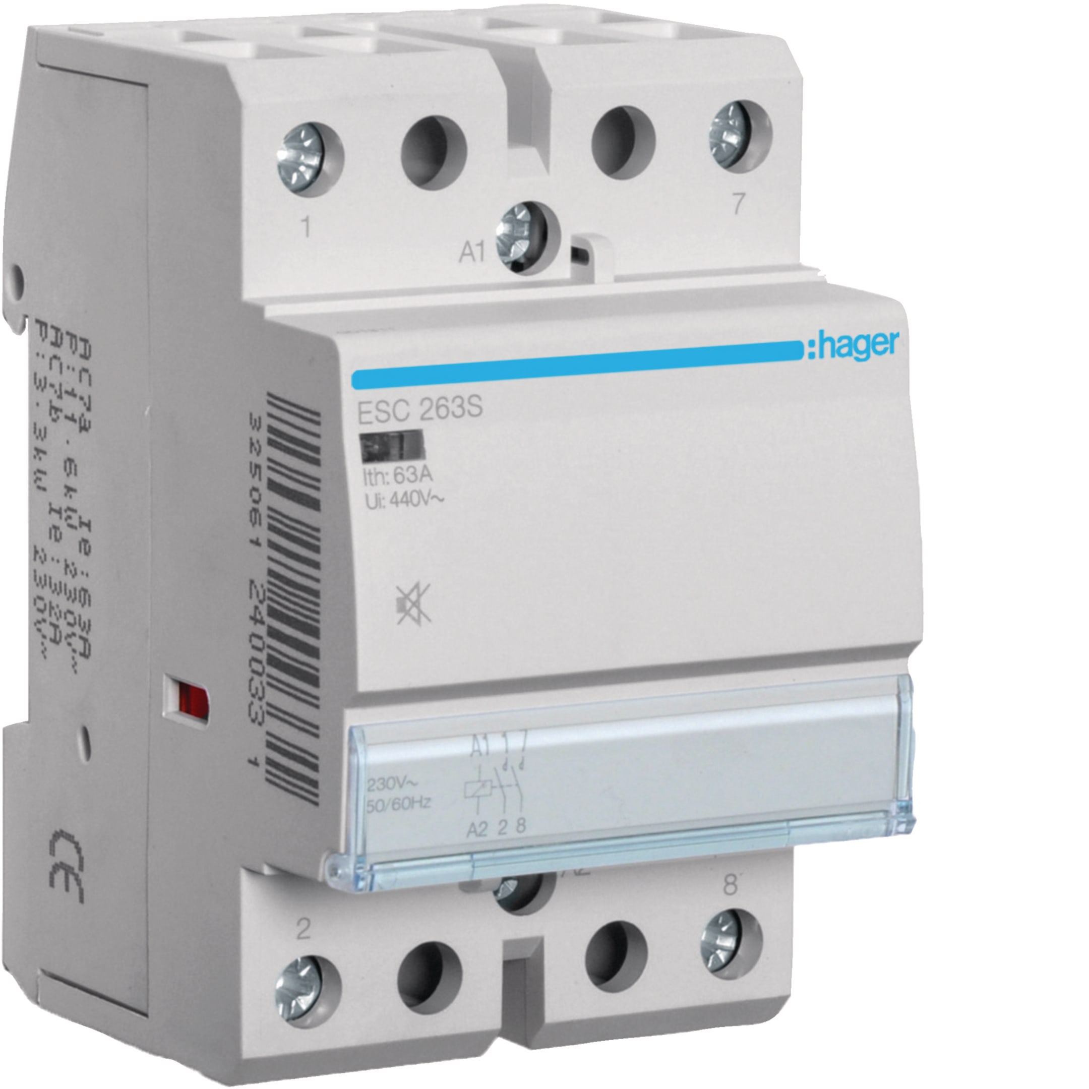 HAGER BOCCHIOTTI - Contattore silenzioso 63 A 230 V AC 2 NA 3 moduli DIN