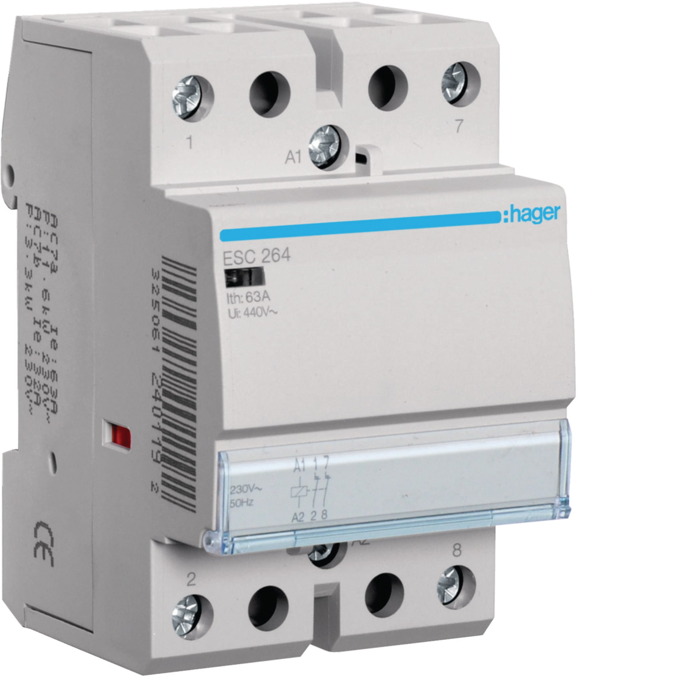 HAGER BOCCHIOTTI - Contattore standard 63 A 230 V AC 2 NC 3 moduli DIN