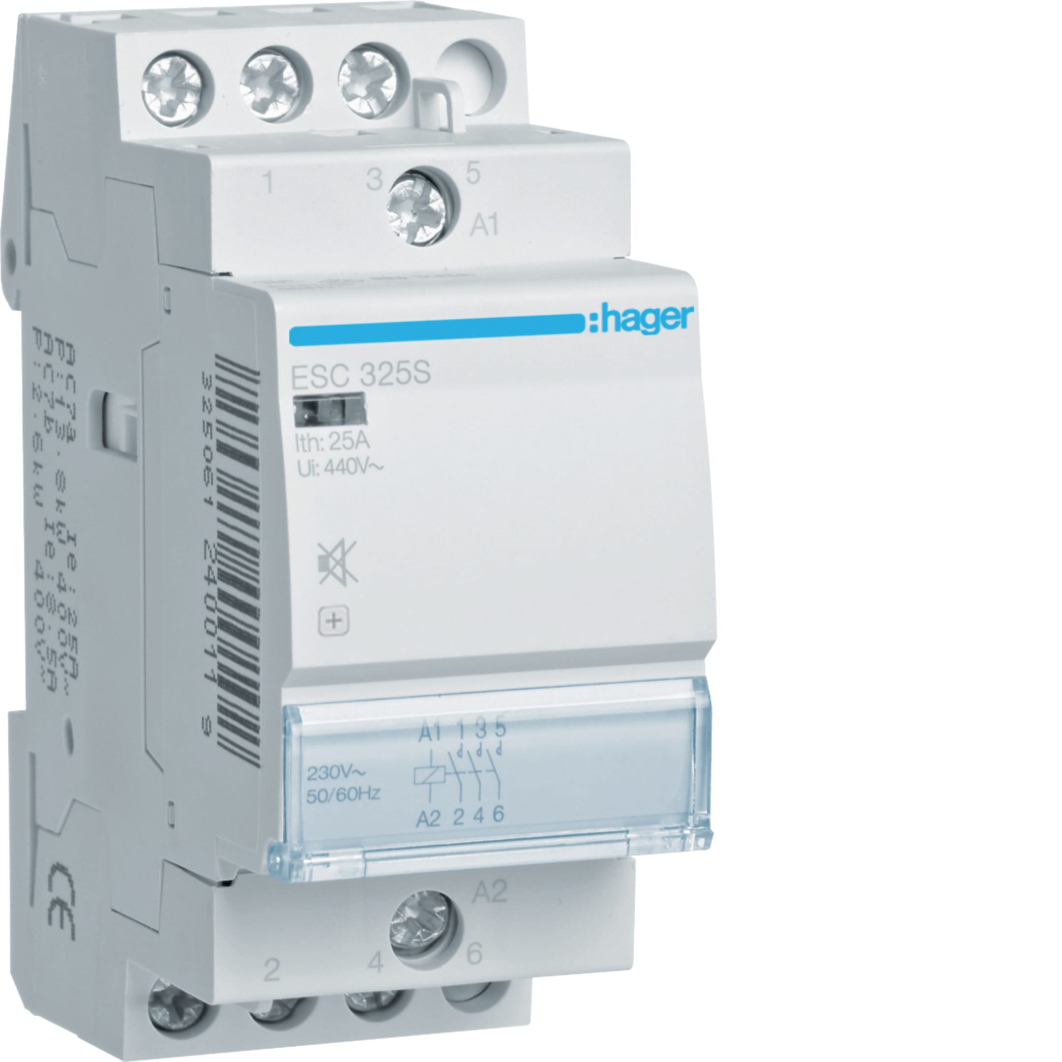 HAGER BOCCHIOTTI - Contattore silenzioso 25 A 230 V AC 3 NA 2 moduli DIN