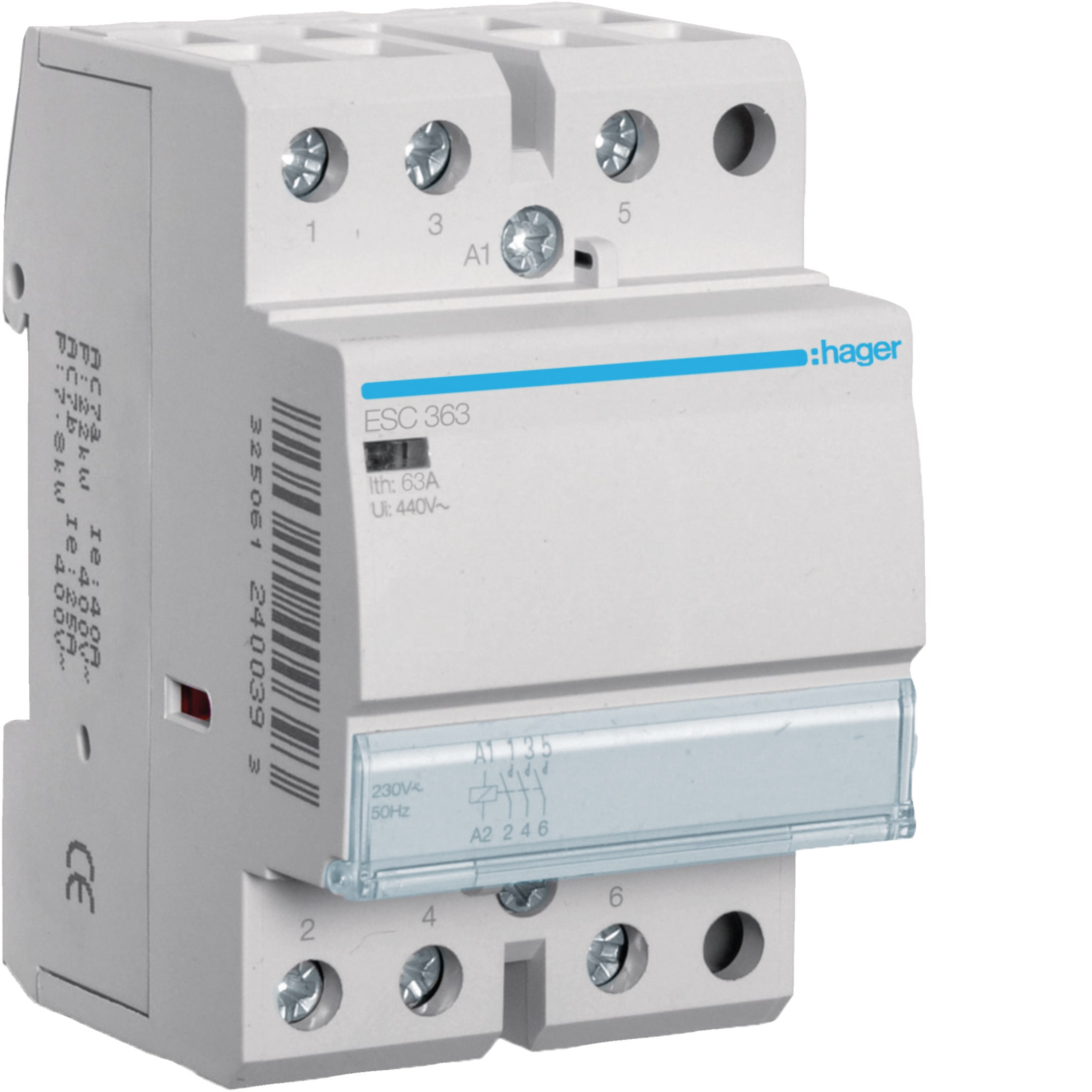HAGER BOCCHIOTTI - Contattore  standard 63 A 230 V AC 3 NA 3 moduli DIN