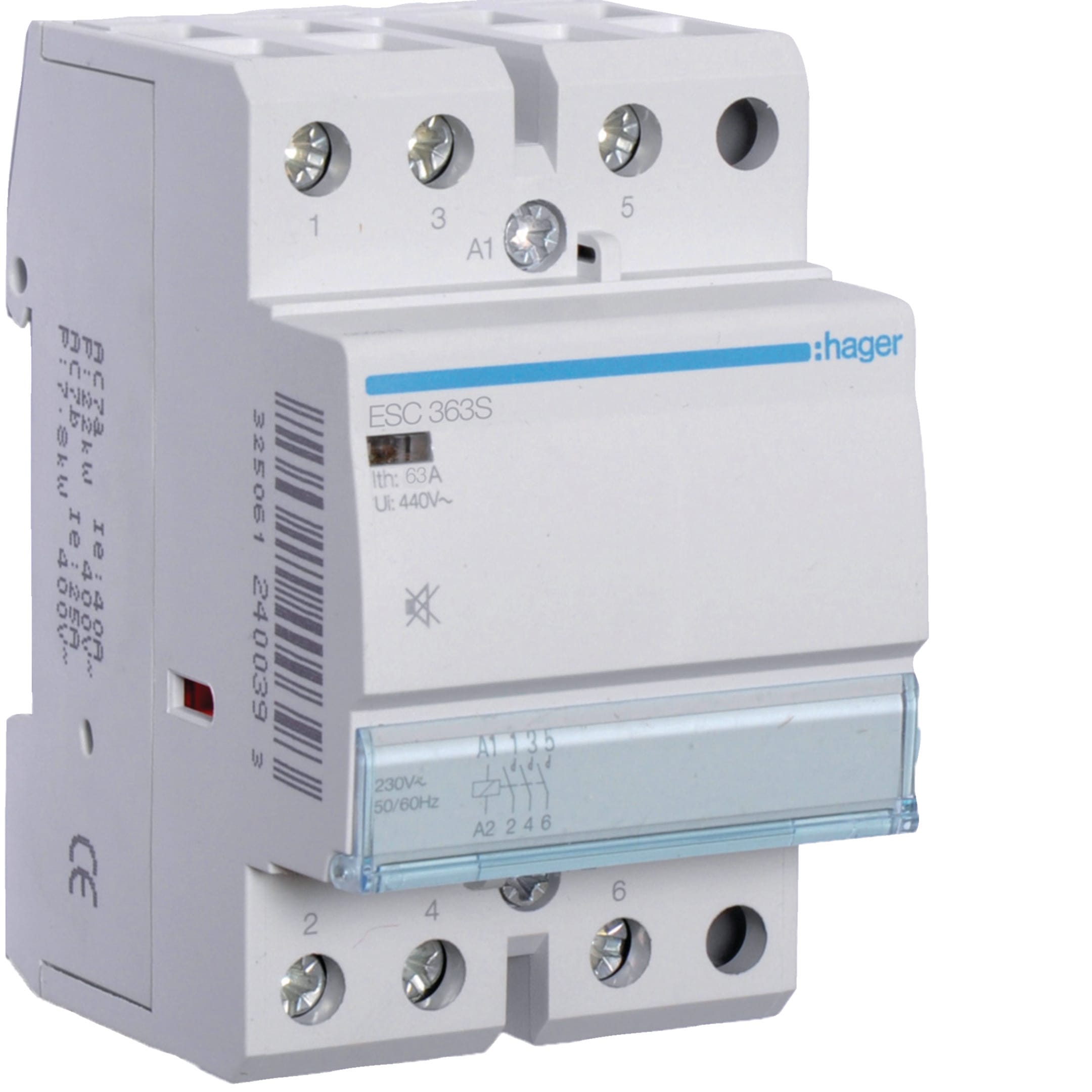 HAGER BOCCHIOTTI - Contattore silenzioso 63 A 230 V AC 3 NA 3 moduli DIN