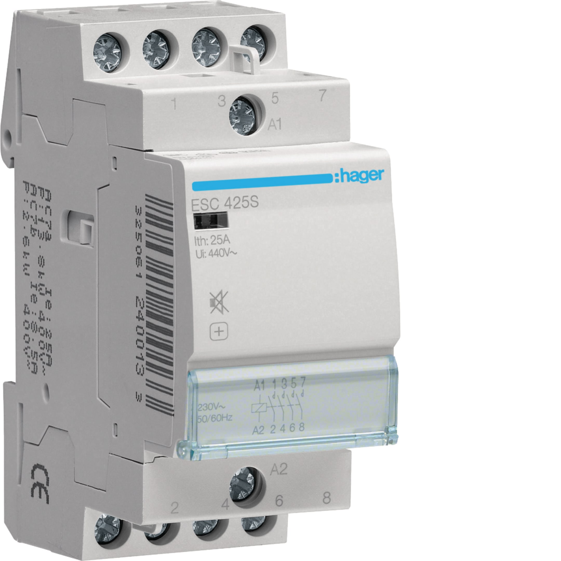 HAGER BOCCHIOTTI - Contattore silenzioso 4 NA 230 V AC 25 A 2 moduli DIN