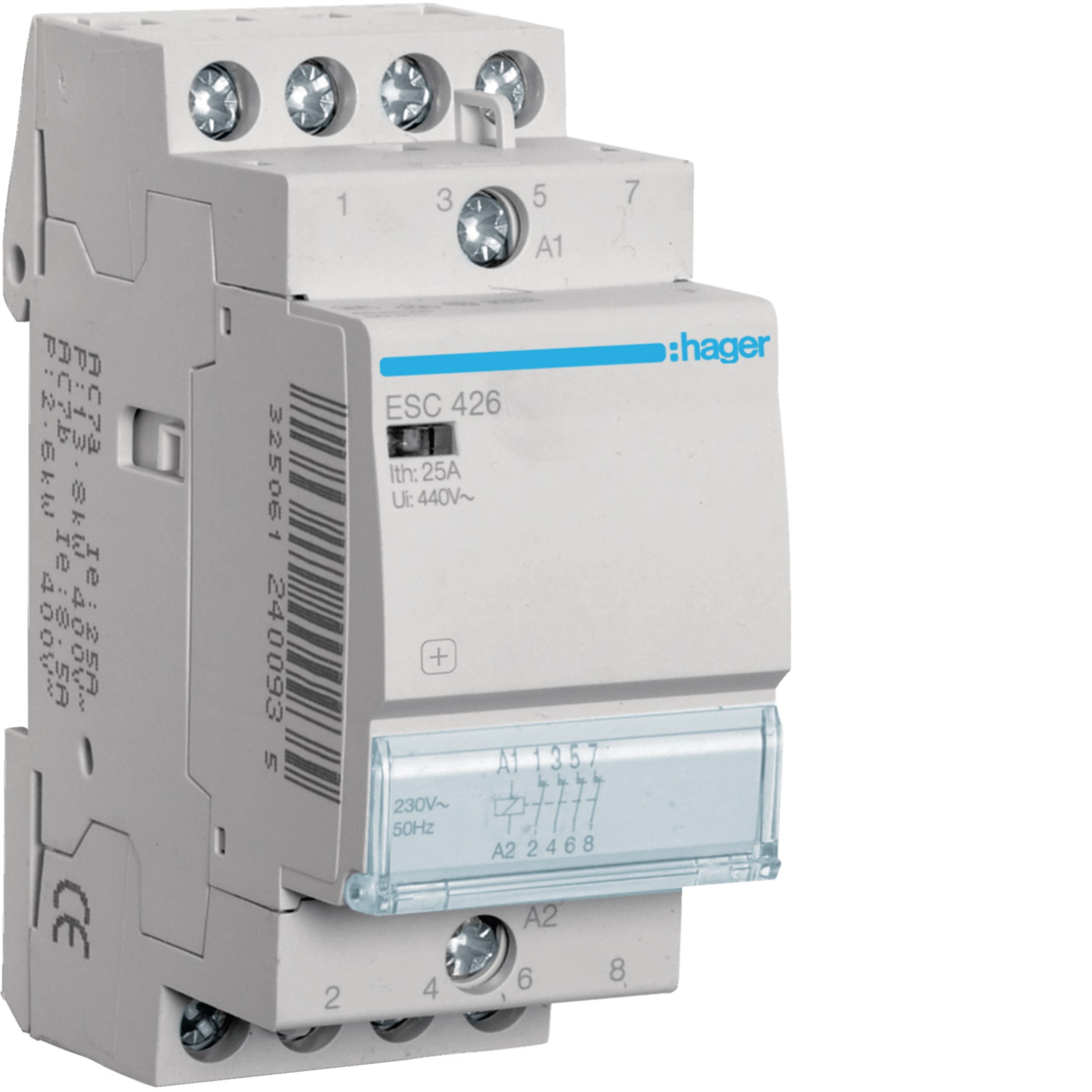 HAGER BOCCHIOTTI - Contattore eco 25 A 230 V AC 4NC 2 moduli DIN