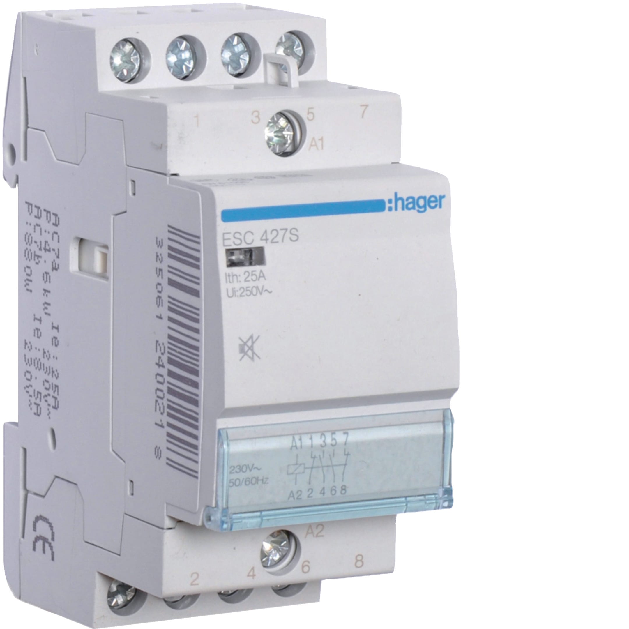 HAGER BOCCHIOTTI - Contattore silenzioso 25 A 230 V AC 2 NA + 2 NC 2 moduli DIN