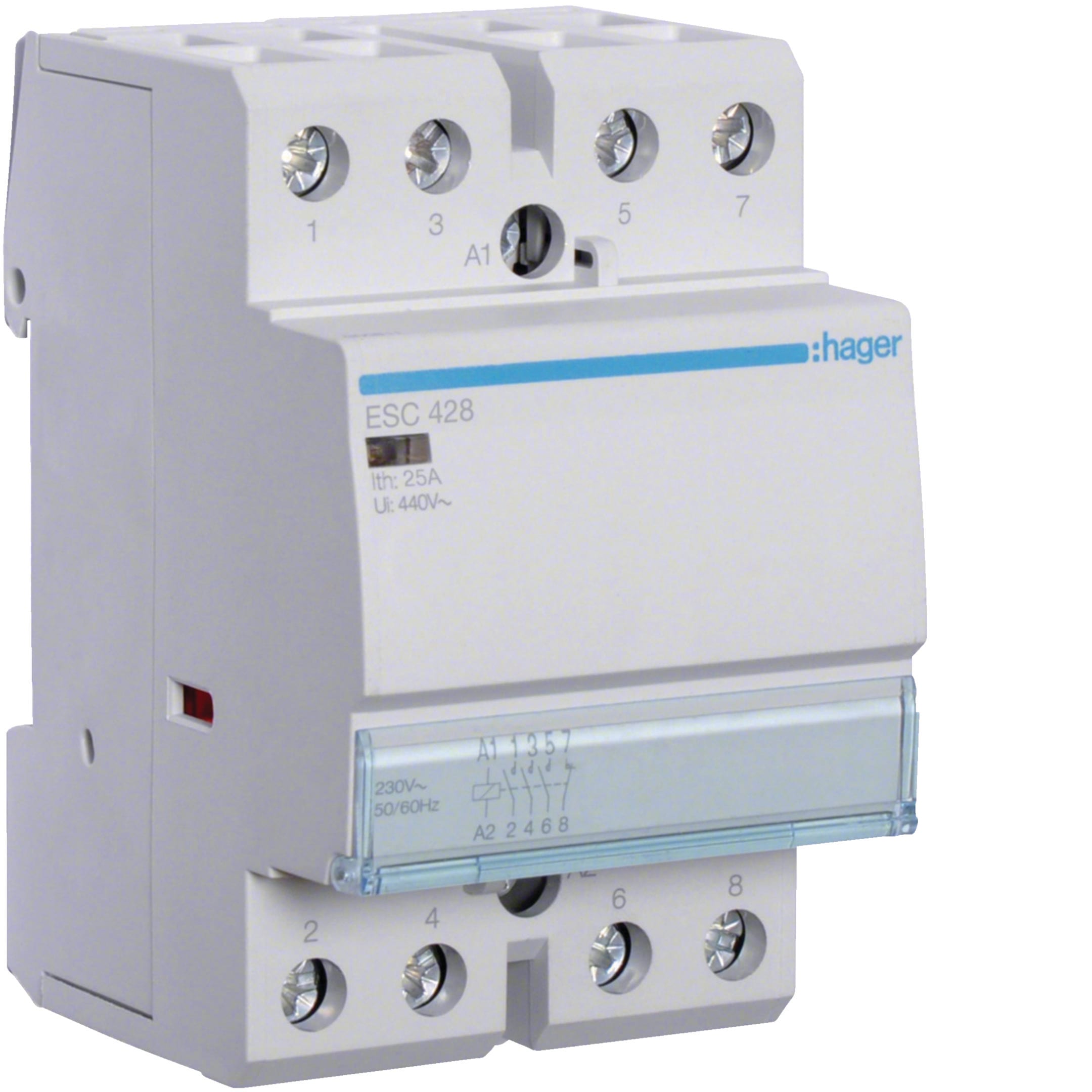 HAGER BOCCHIOTTI - Contattore eco 25 A 230 V AC 3 NA+1NC 2 moduli DIN