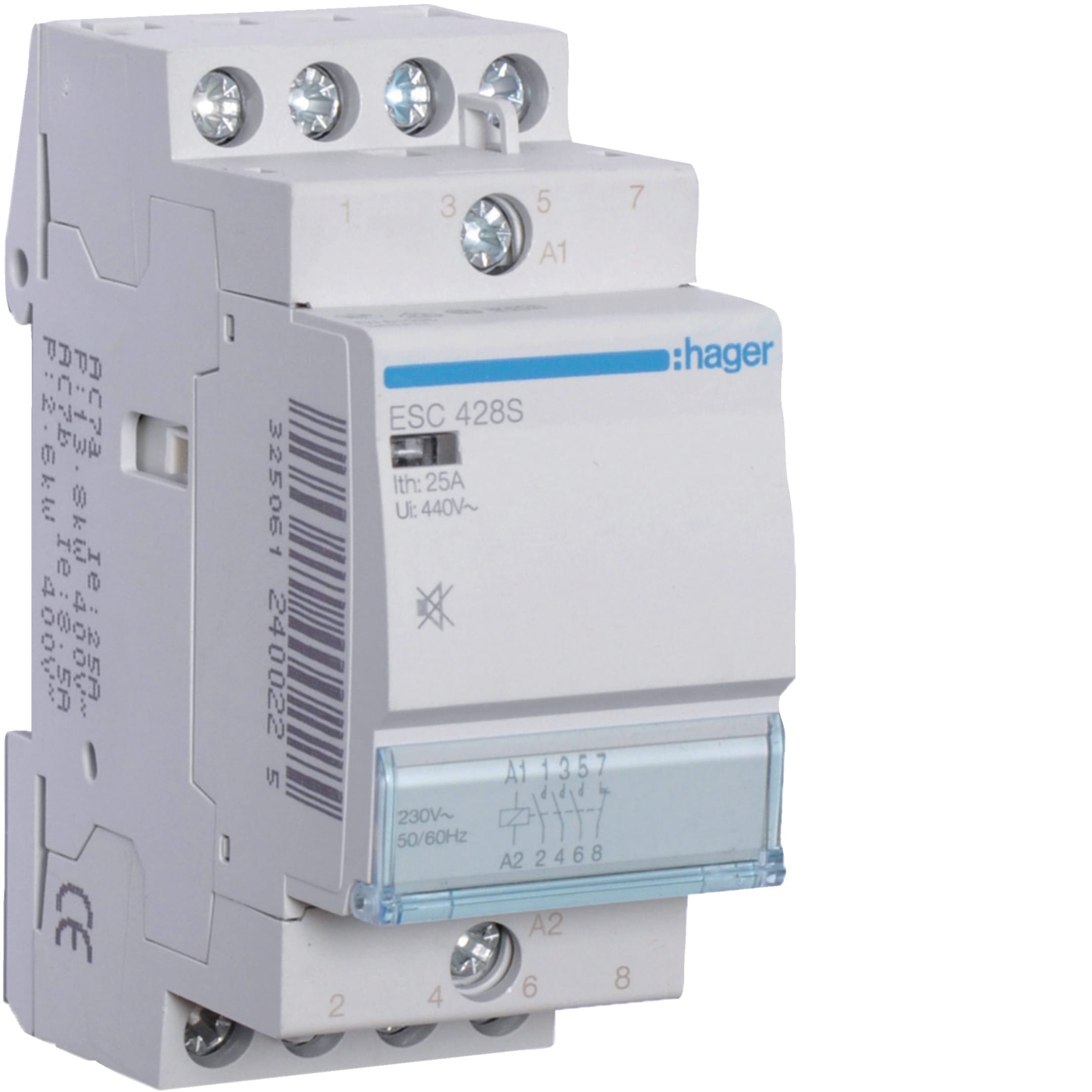 HAGER BOCCHIOTTI - Contattore silenzioso 25 A 230 V AC 3 NA+1NC 2 moduli DIN