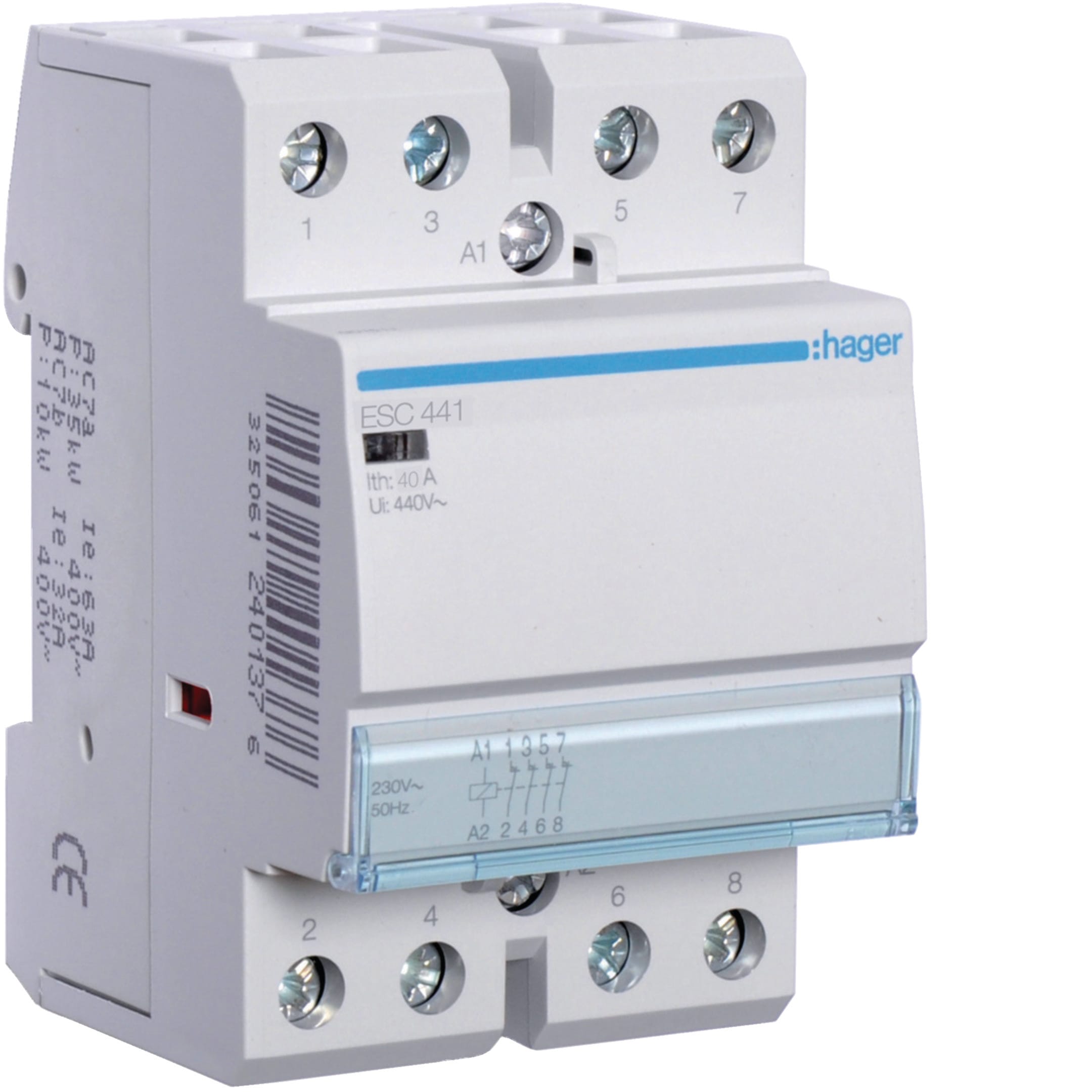 HAGER BOCCHIOTTI - Contattore standard 40 A 230 V AC 4NC 3 moduli DIN