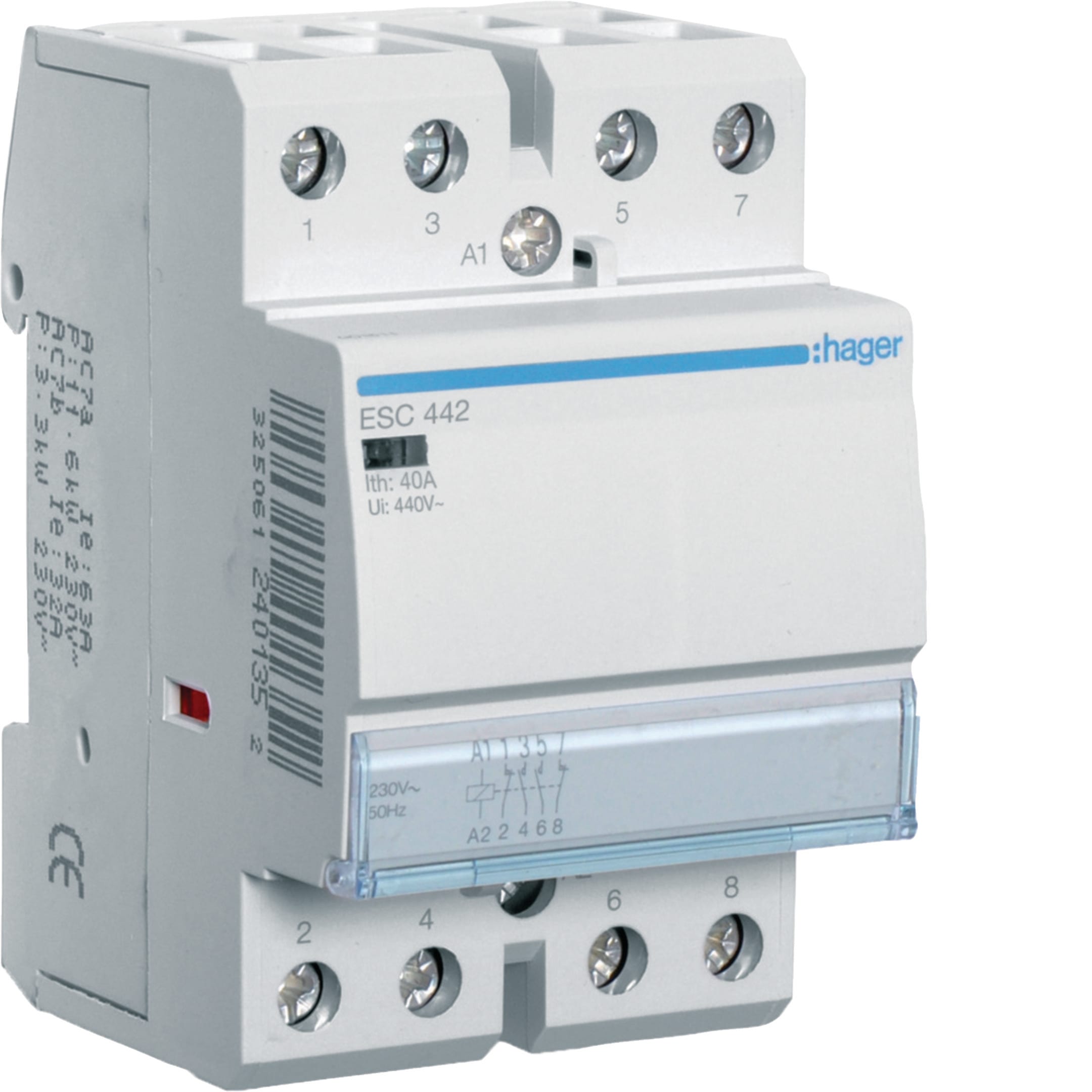HAGER BOCCHIOTTI - Contattore standard 40 A 230 V AC 2 NA + 2 NC 3 moduli DIN