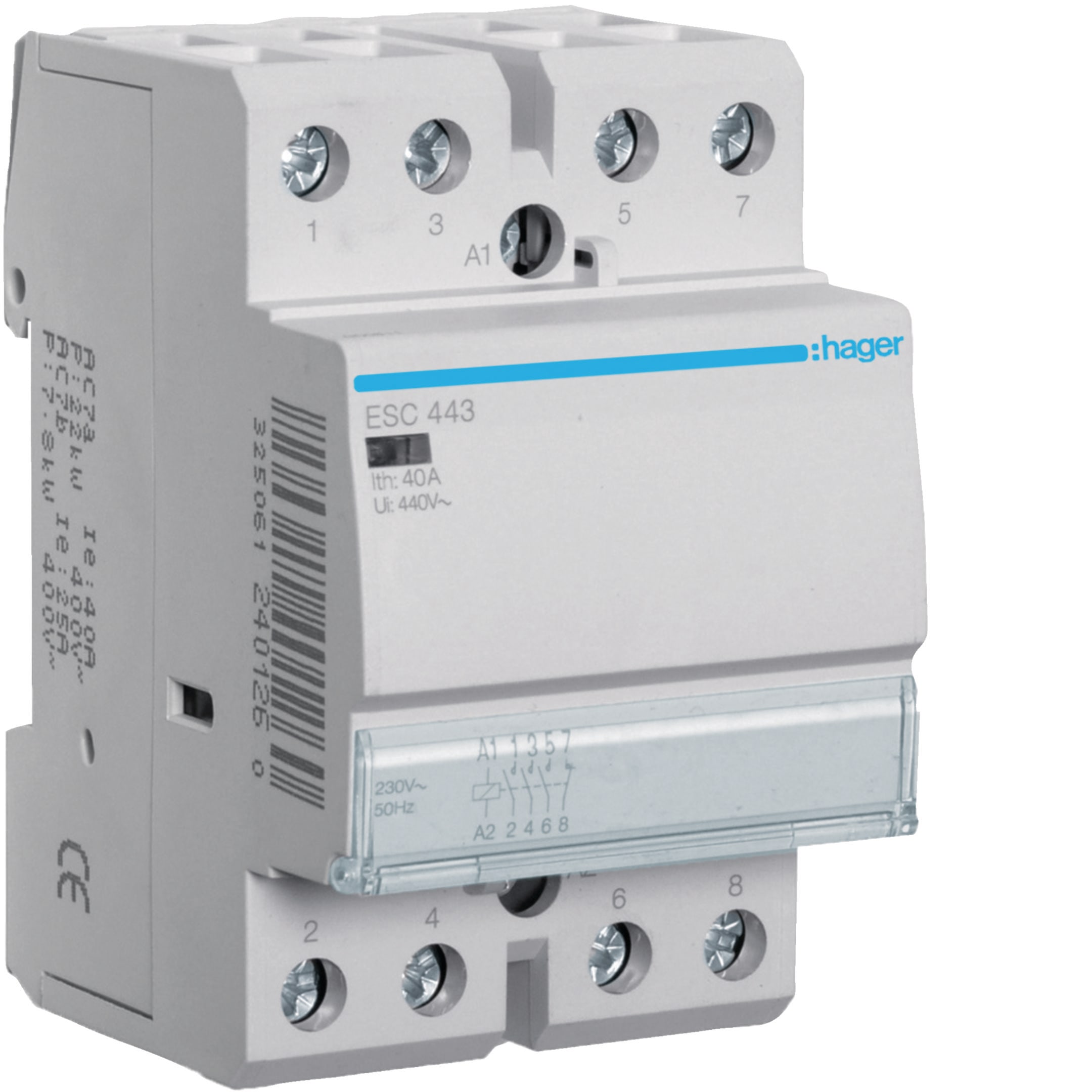 HAGER BOCCHIOTTI - Contattore standard 40 A 230 V AC 3 NA+1NC 3 moduli DIN