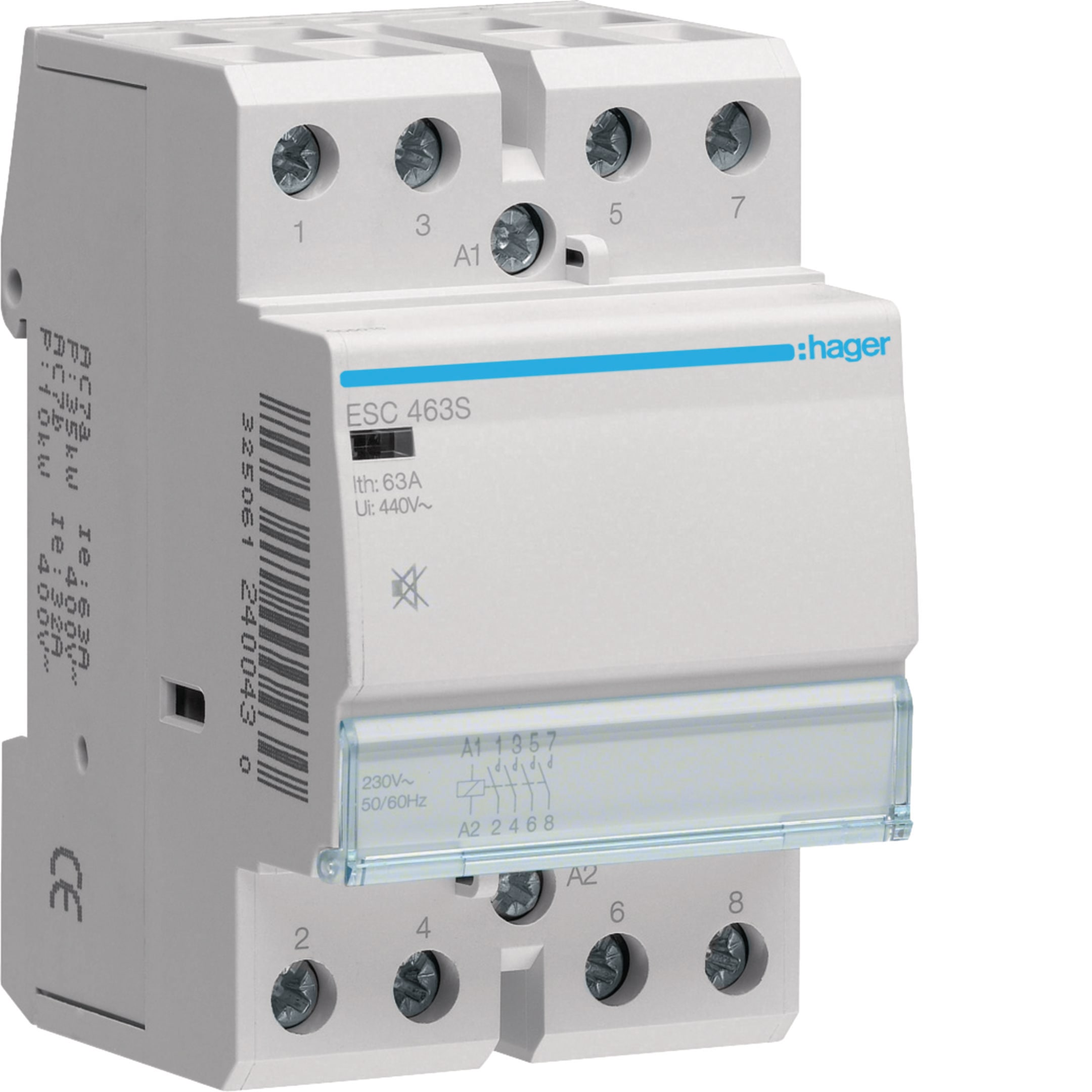HAGER BOCCHIOTTI - Contattore silenzioso 63 A 230 V AC 4 NA 3 moduli DIN