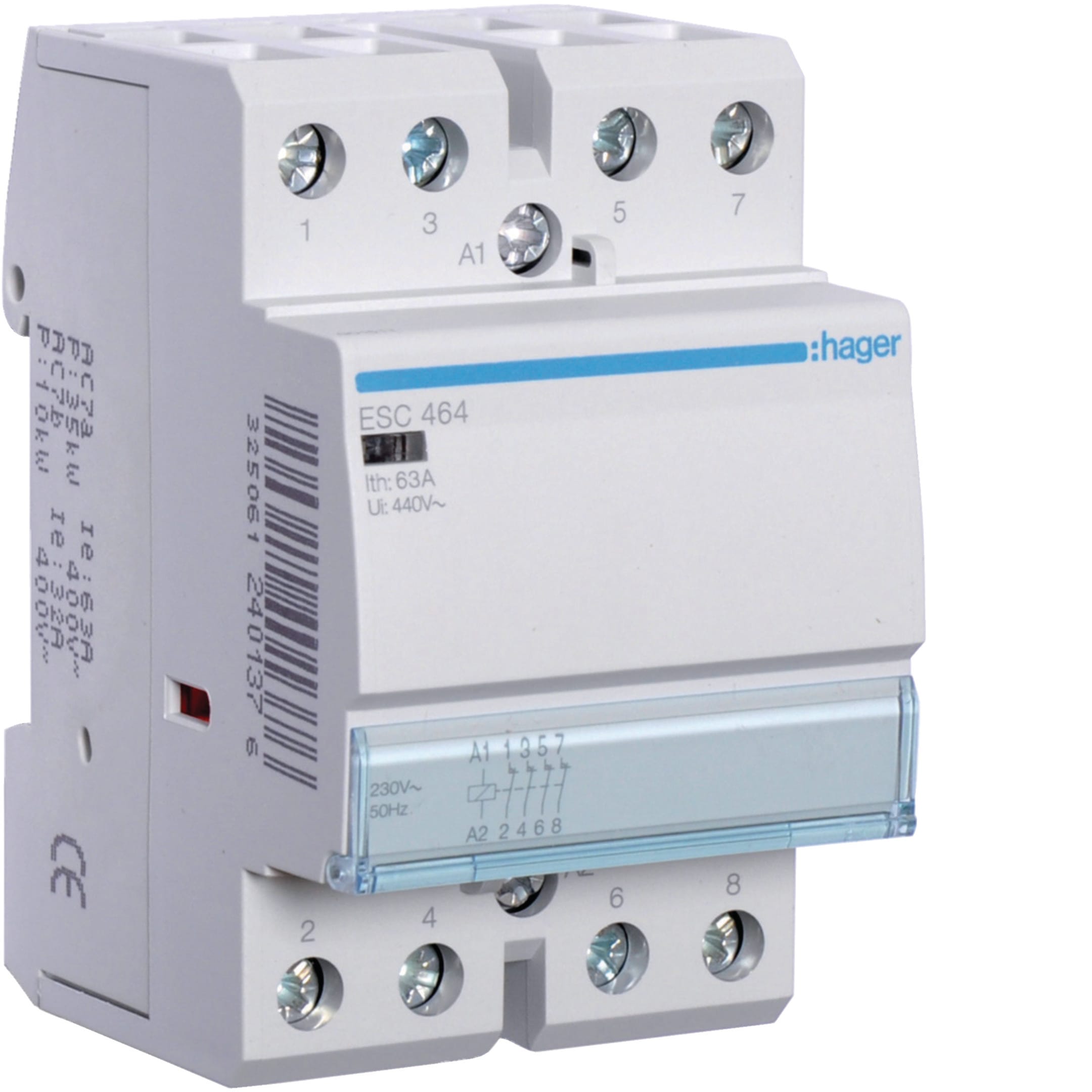 HAGER BOCCHIOTTI - Contattore standard 63 A 230 V AC 4 NC 3 moduli DIN
