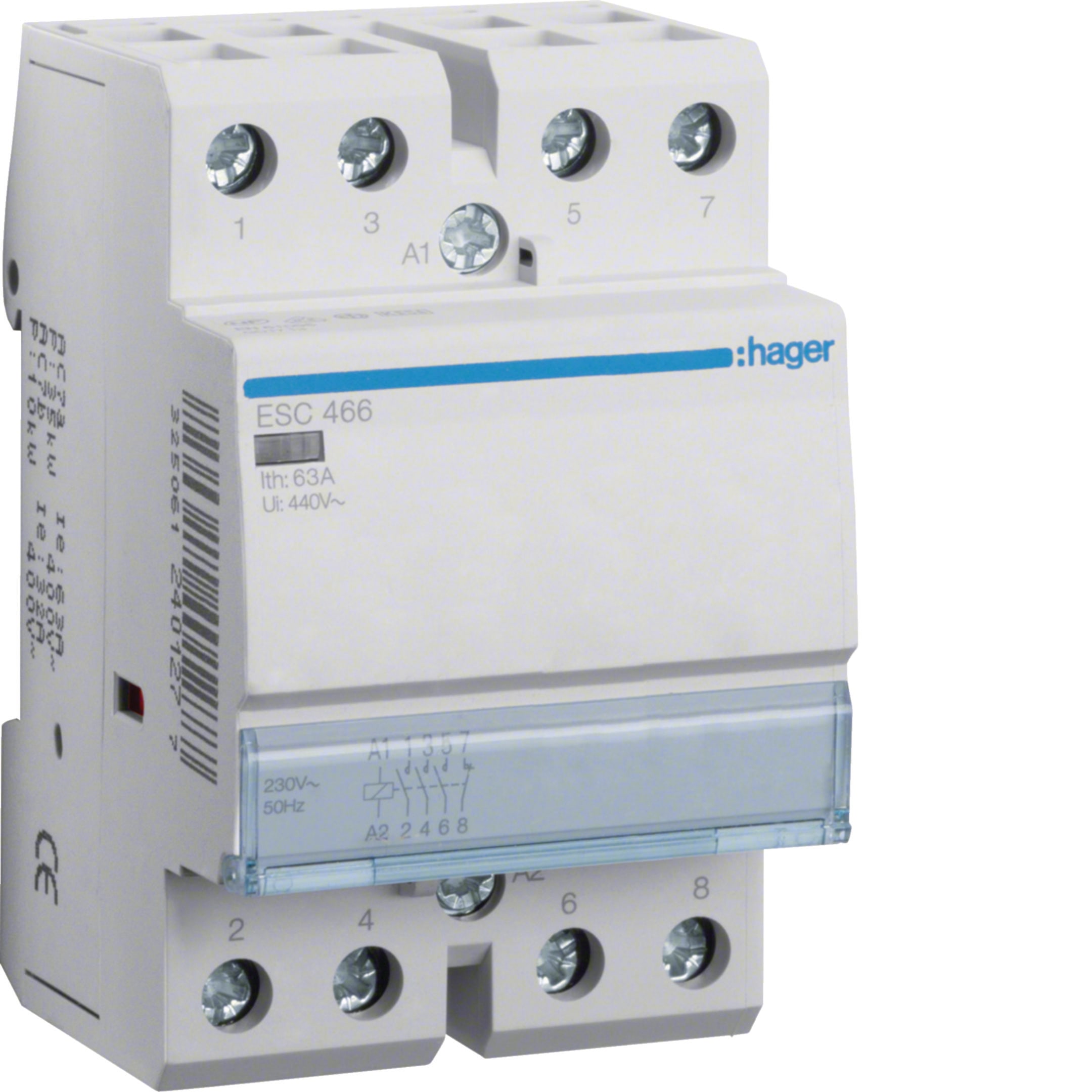 HAGER BOCCHIOTTI - Contattore standard 63 A 230 V AC 3 NA + 1 NC 3 moduli DIN